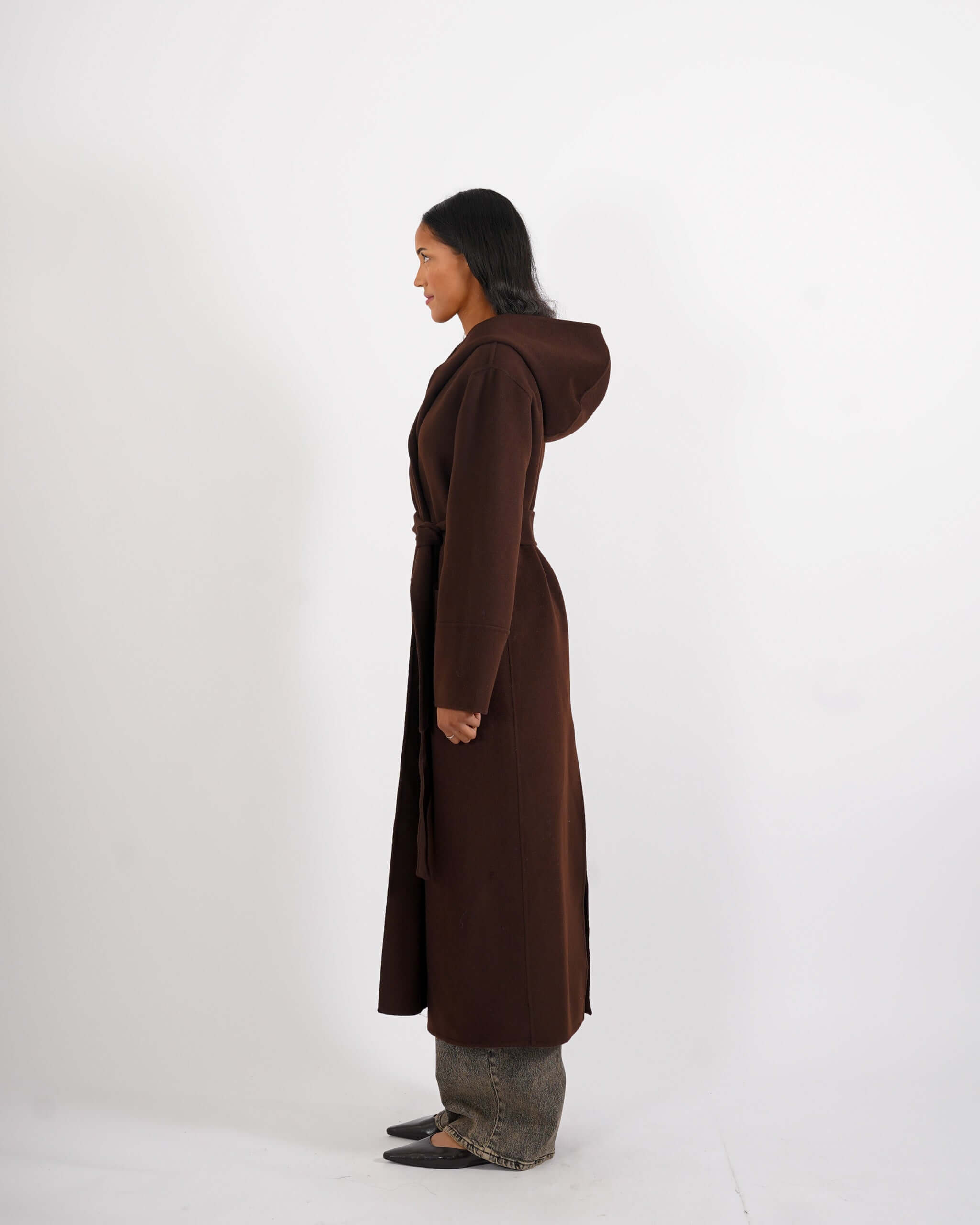 Cappotto lungo con cappuccio e cintura removibile in tessuto double di lana - Bertolucci - Hope Fashion