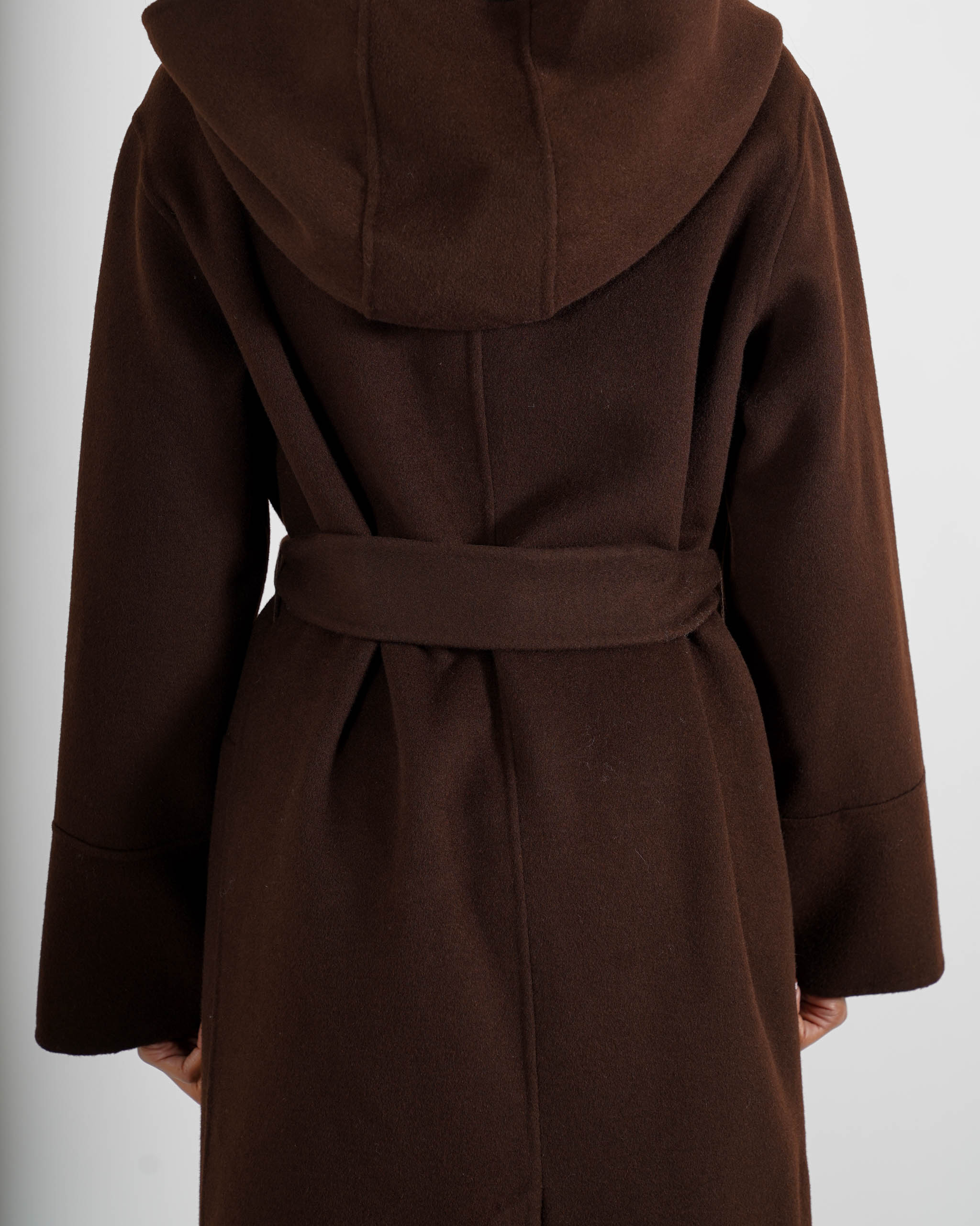 Cappotto lungo con cappuccio e cintura removibile in tessuto double di lana - Bertolucci
