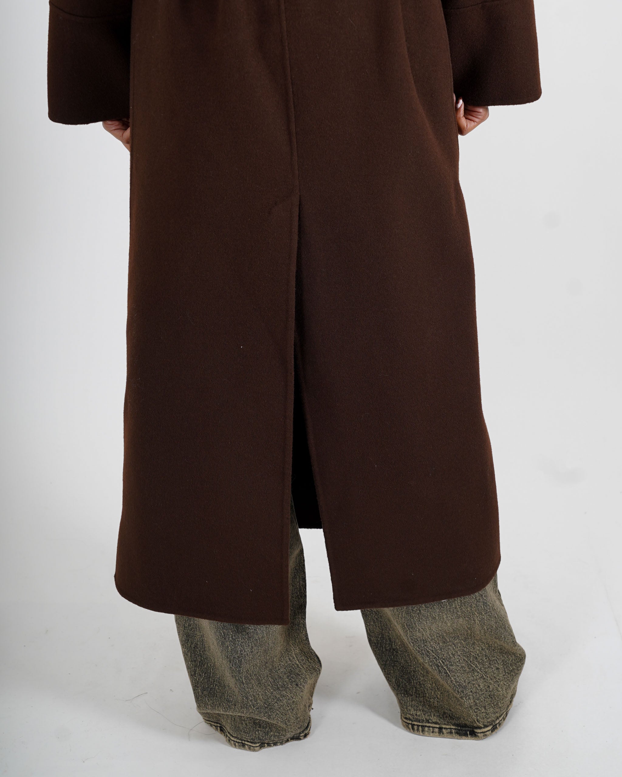 Cappotto lungo con cappuccio e cintura removibile in tessuto double di lana - Bertolucci