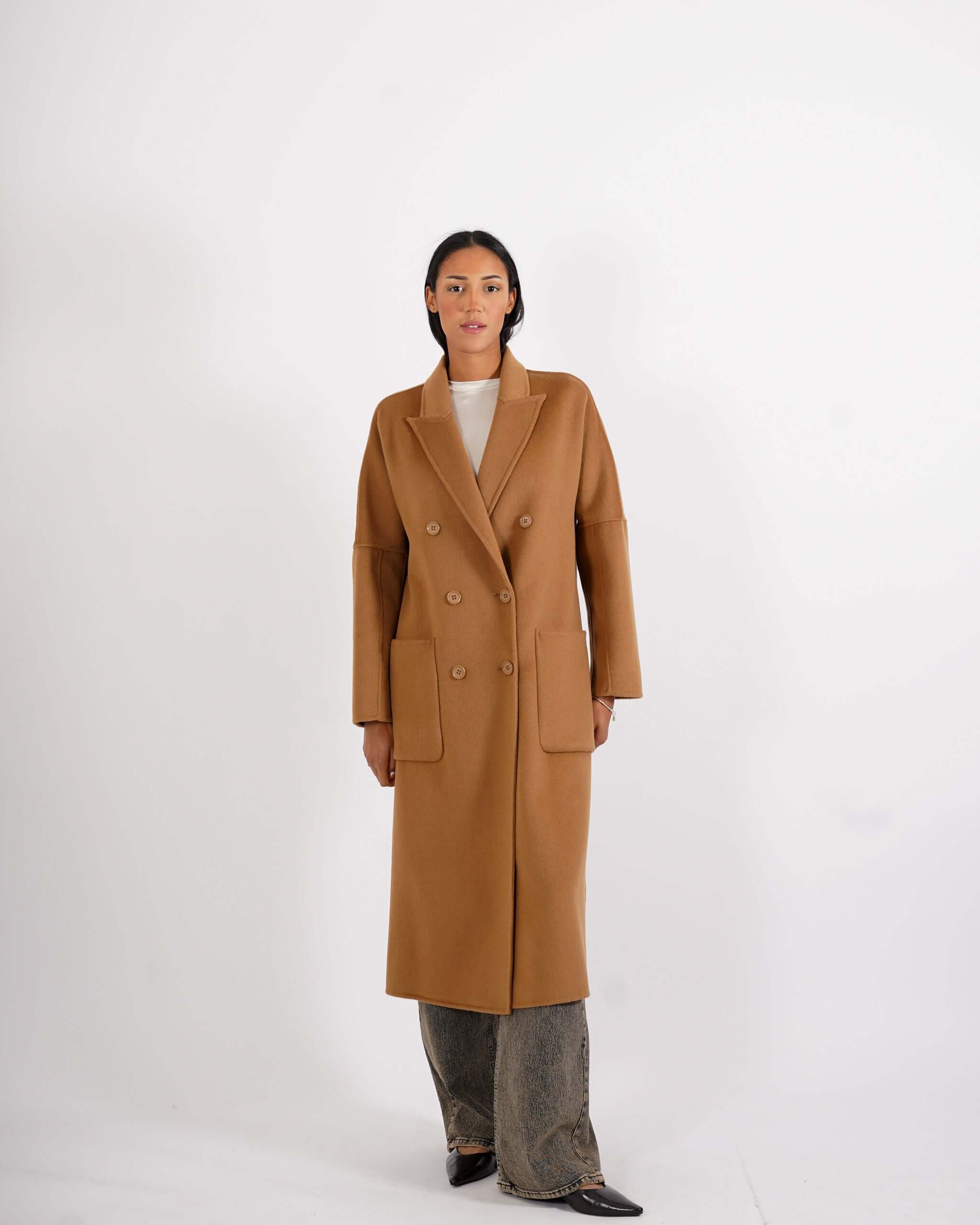 Cappotto lungo doppio petto in misto lana - Enola - Hope Fashion