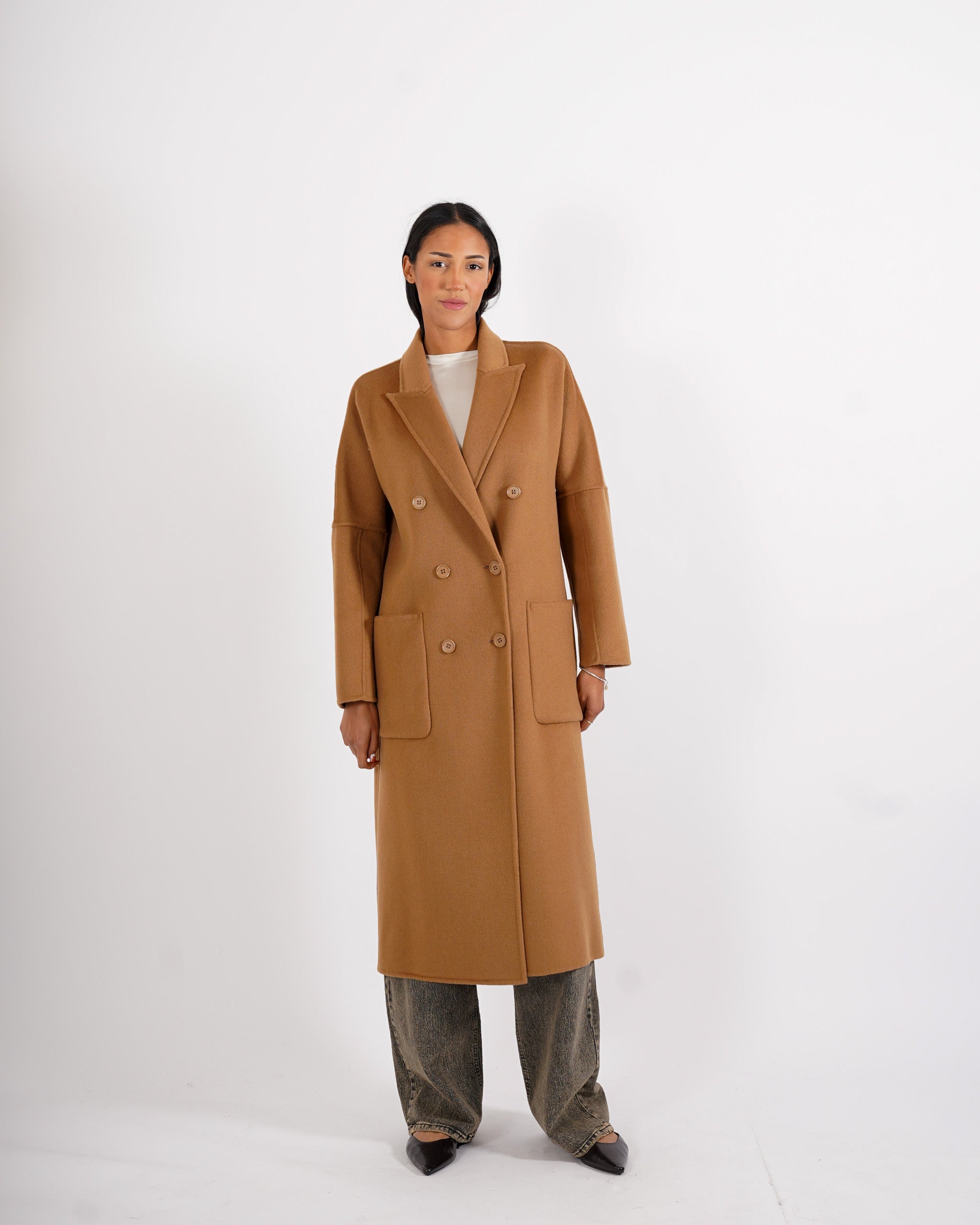 Cappotto lungo doppio petto in misto lana - Enola