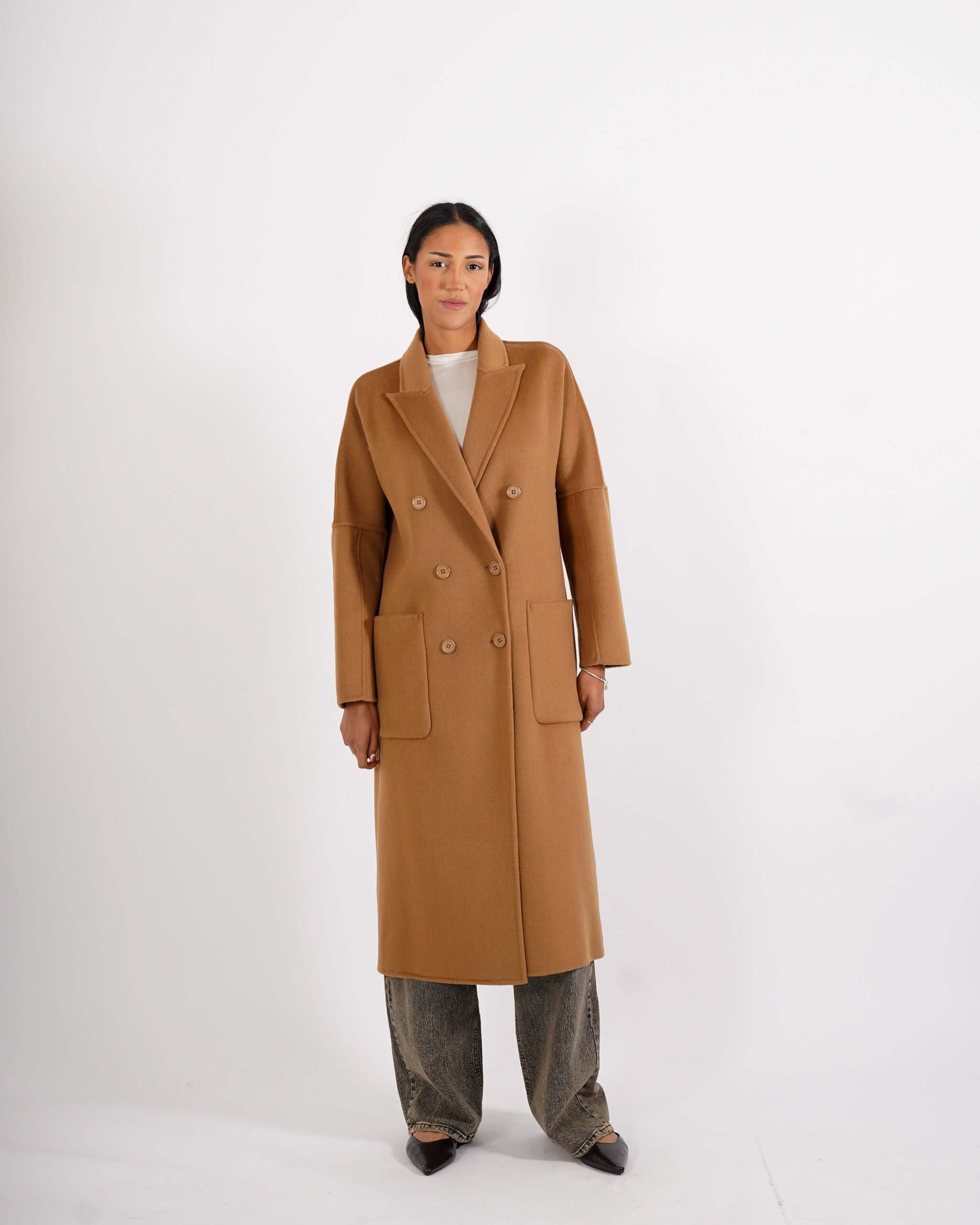 Cappotto lungo doppio petto in misto lana - Enola - Hope Fashion