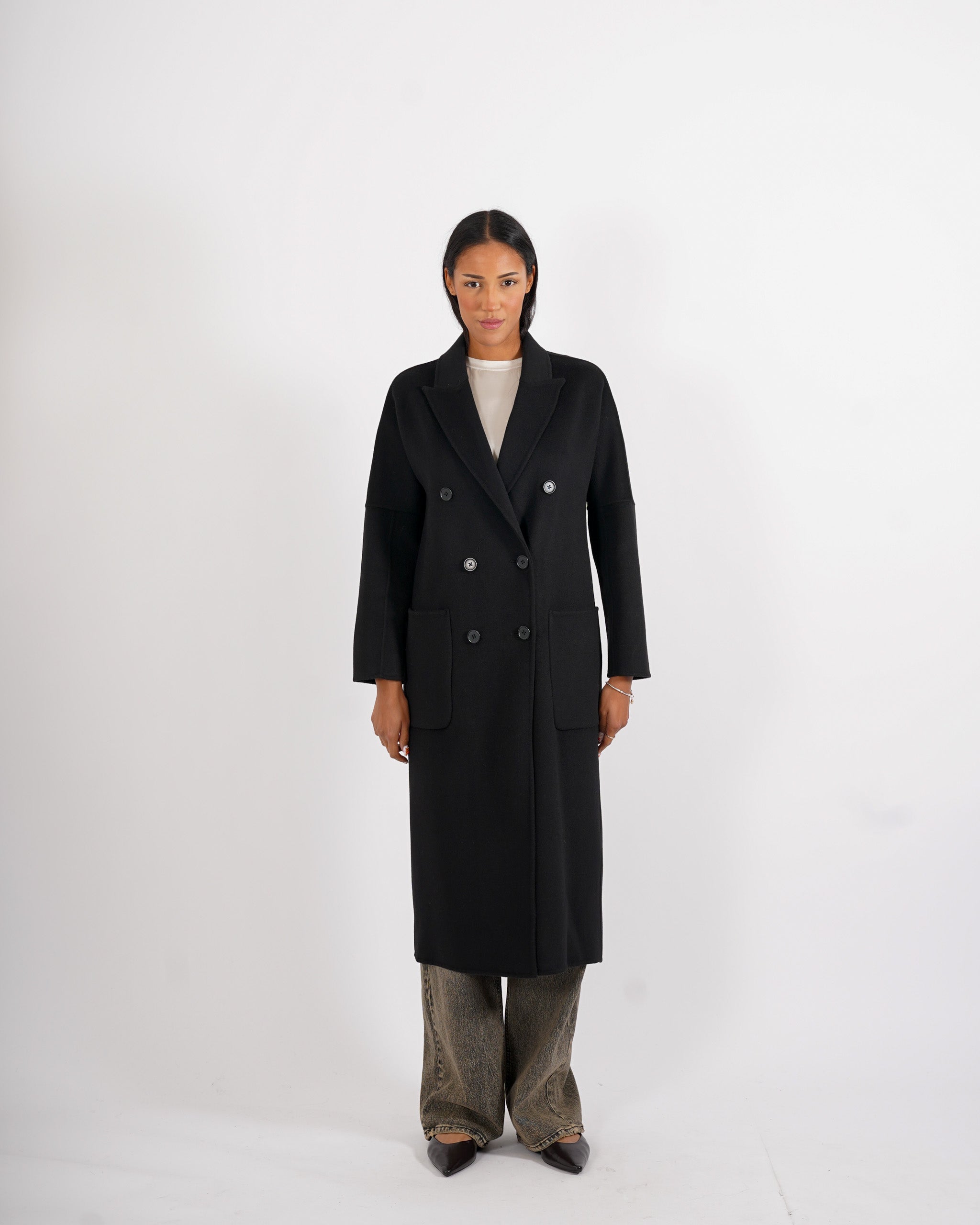 Cappotto lungo doppio petto in misto lana - Enola