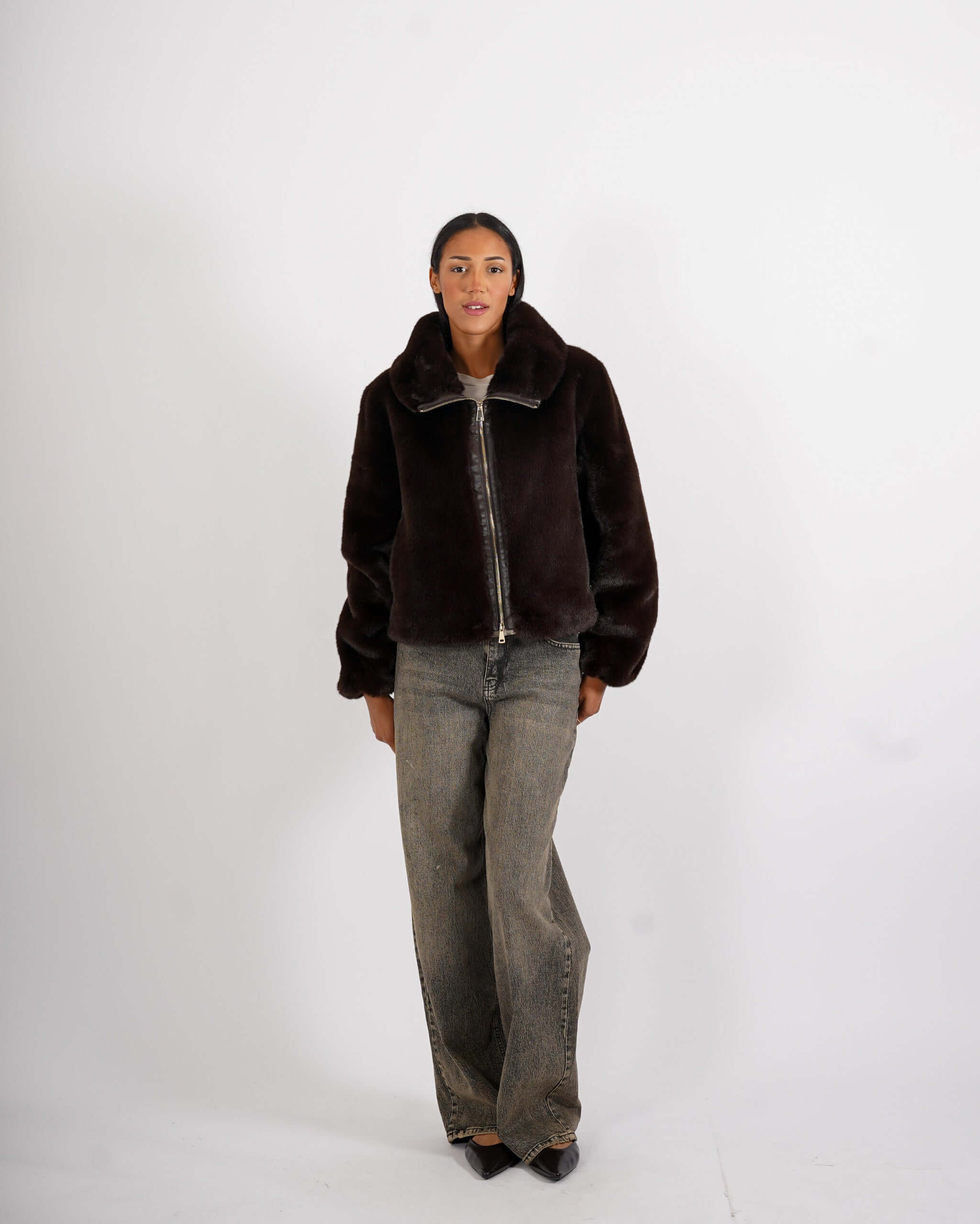 Bomber con cappuccio e zip in eco fur - Laguna - Hope Fashion