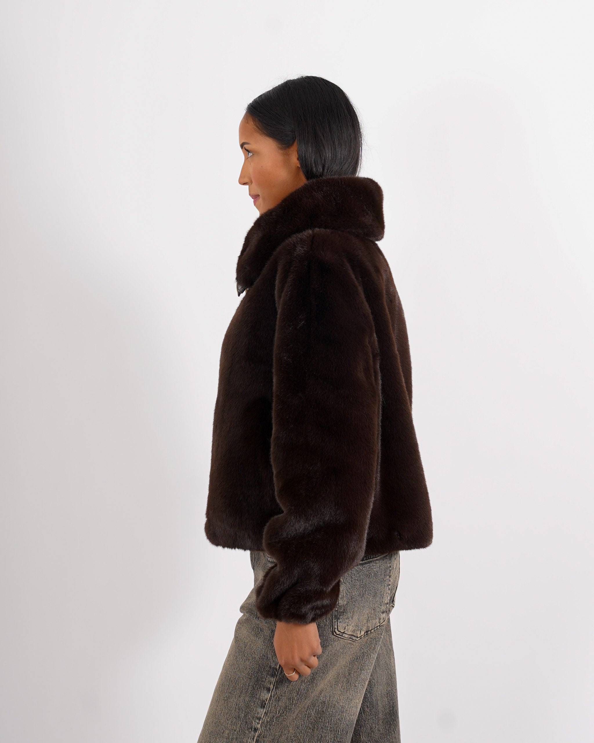 Bomber con cappuccio e zip in eco fur - Laguna