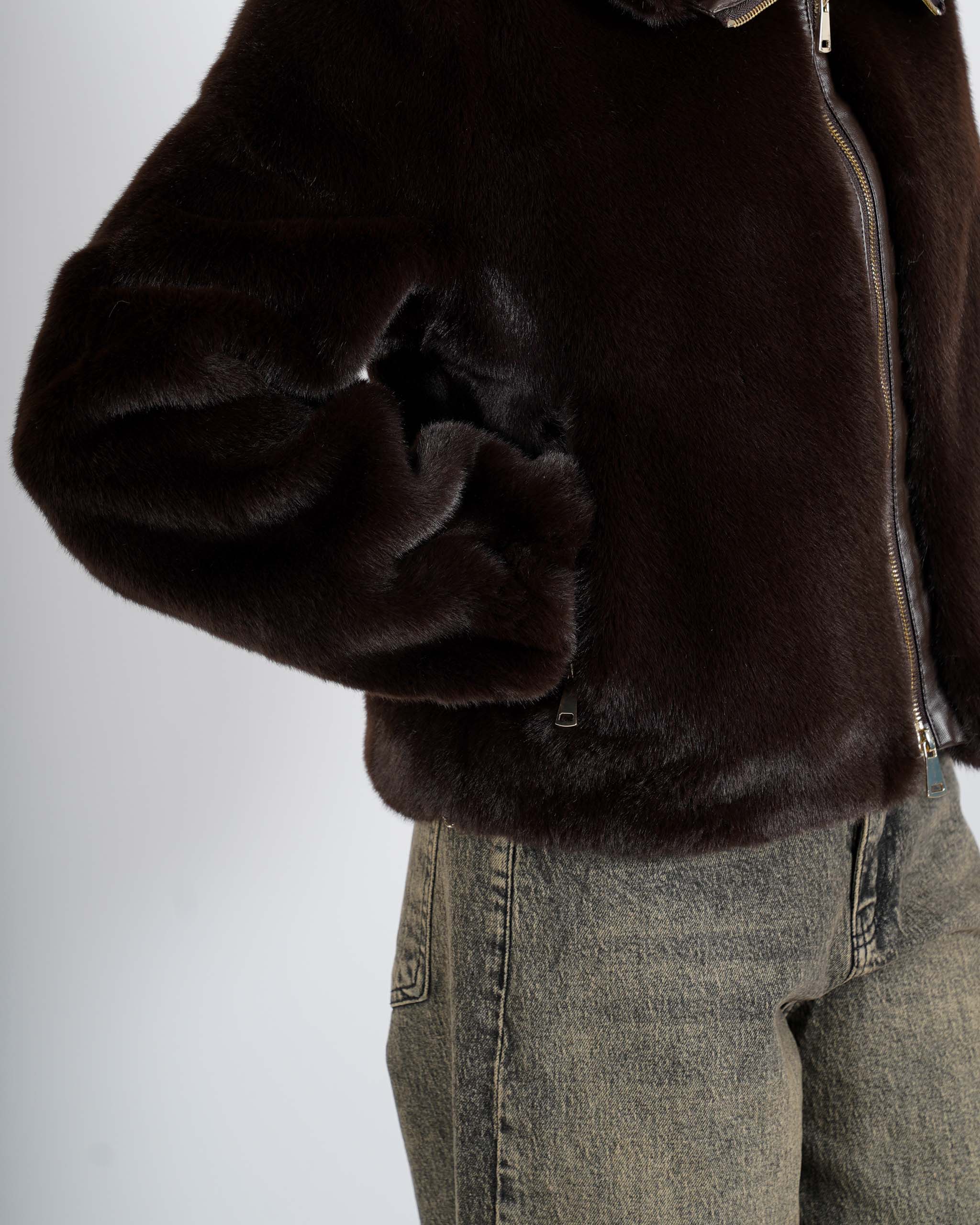 Bomber con cappuccio e zip in eco fur - Laguna