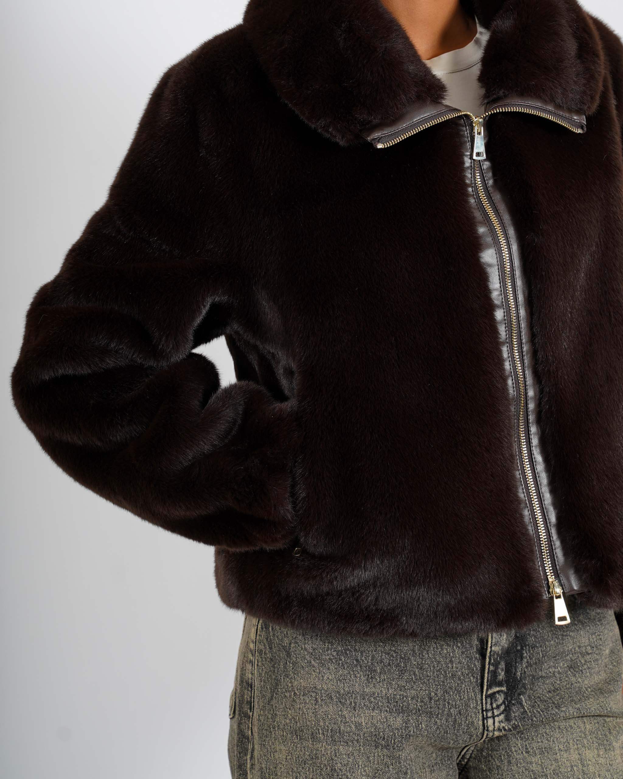 Bomber con cappuccio e zip in eco fur - Laguna - Hope Fashion