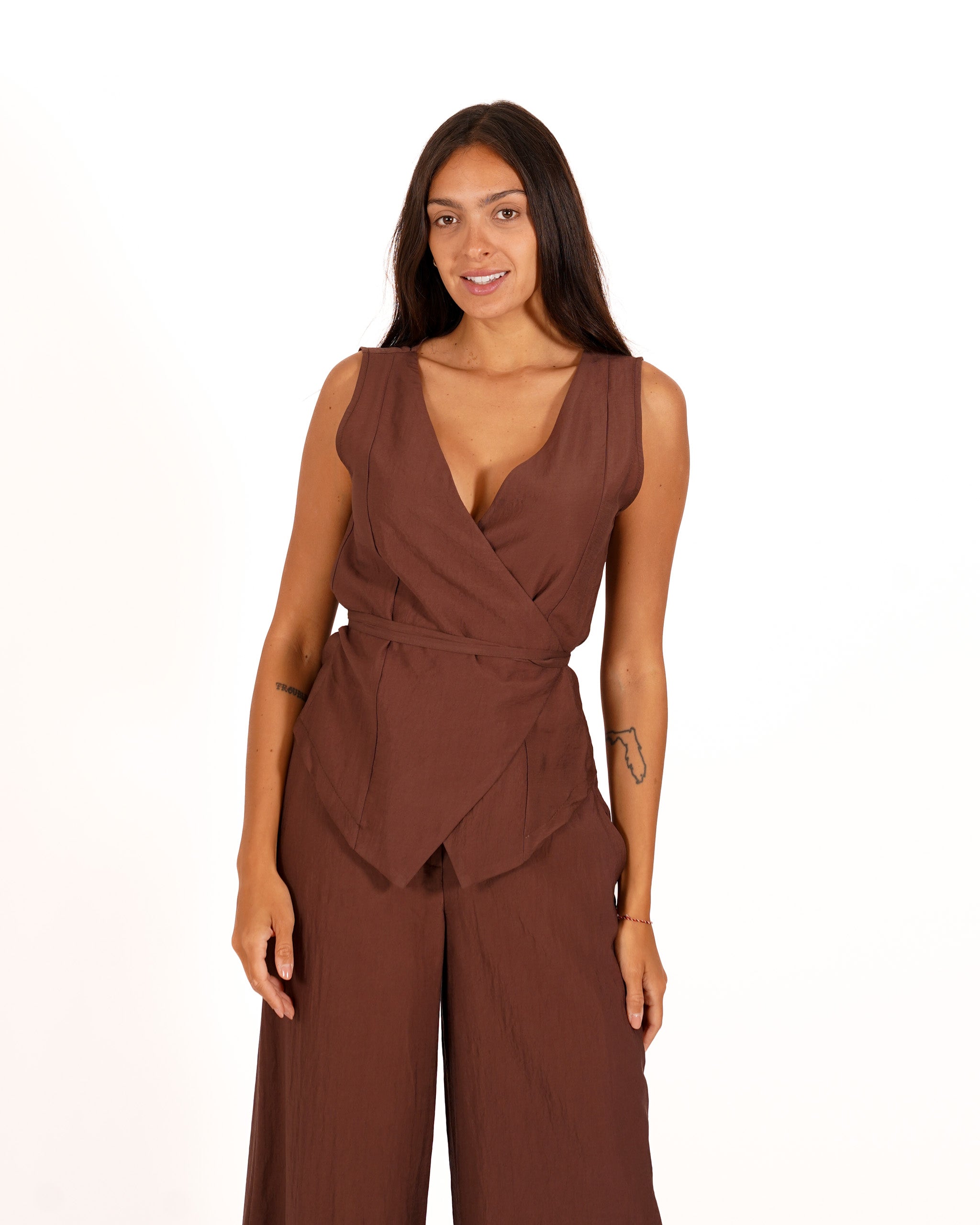 Coordinato gilet e pantaloni in ecofibra - Layla