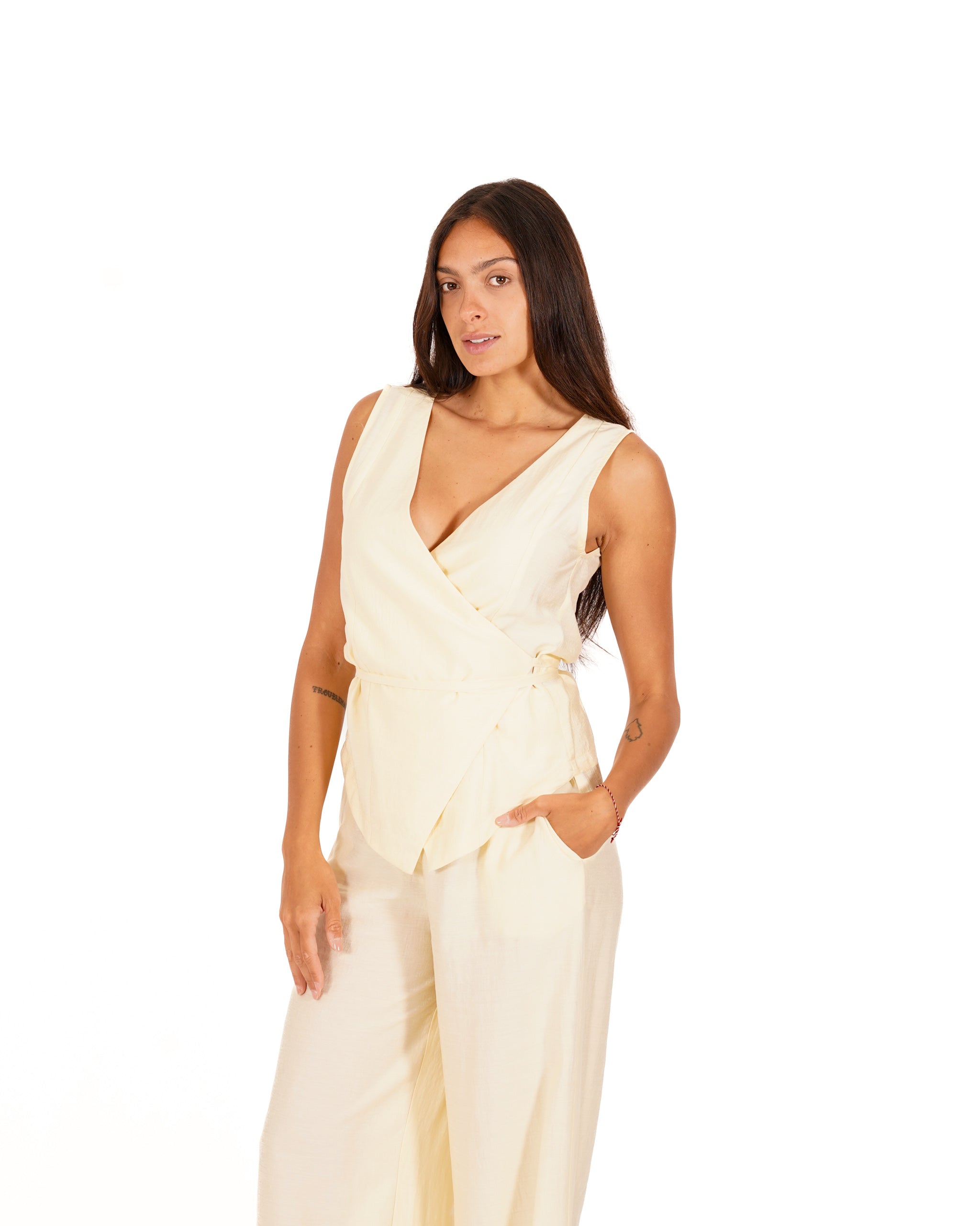 Coordinato gilet e pantaloni in ecofibra - Layla