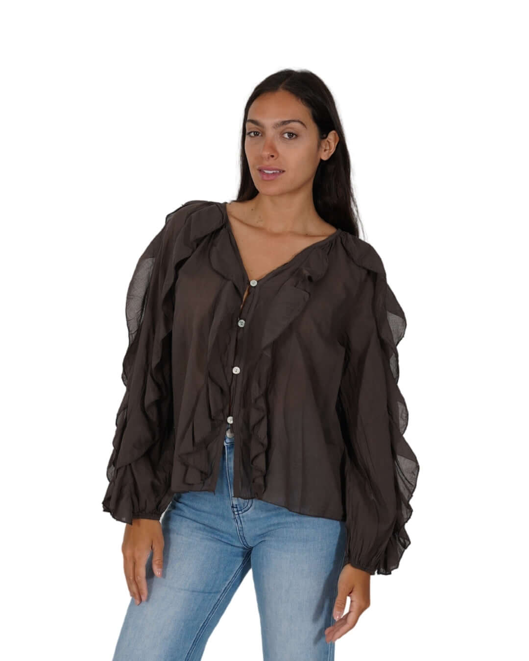 Camicia manica lunga con rouche - Maelle