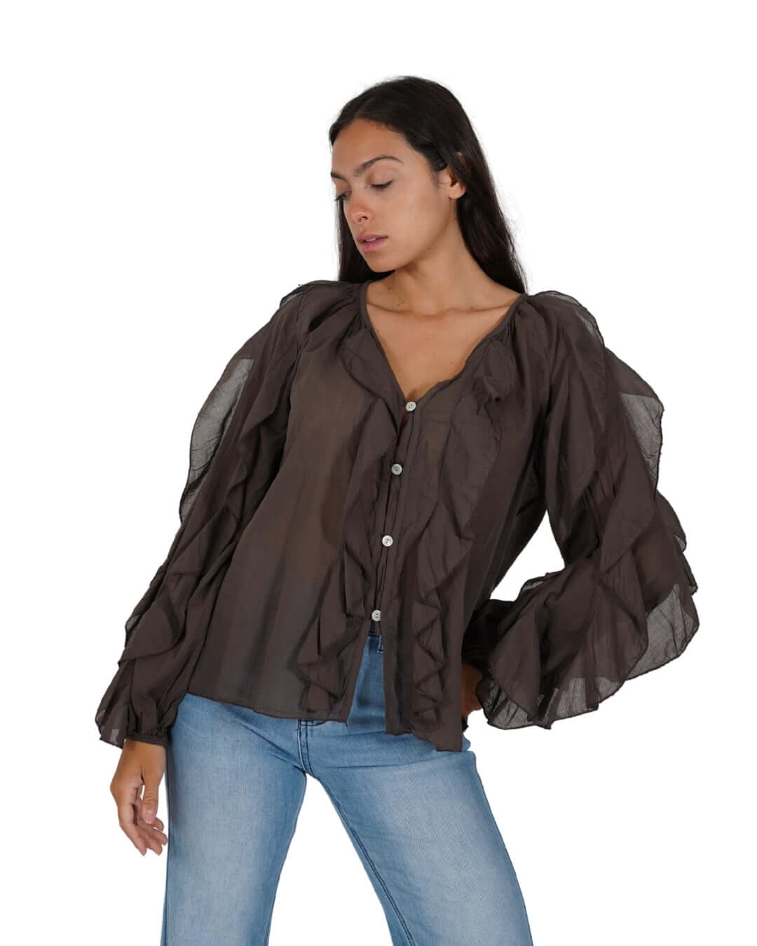 Camicia manica lunga con rouche - Maelle