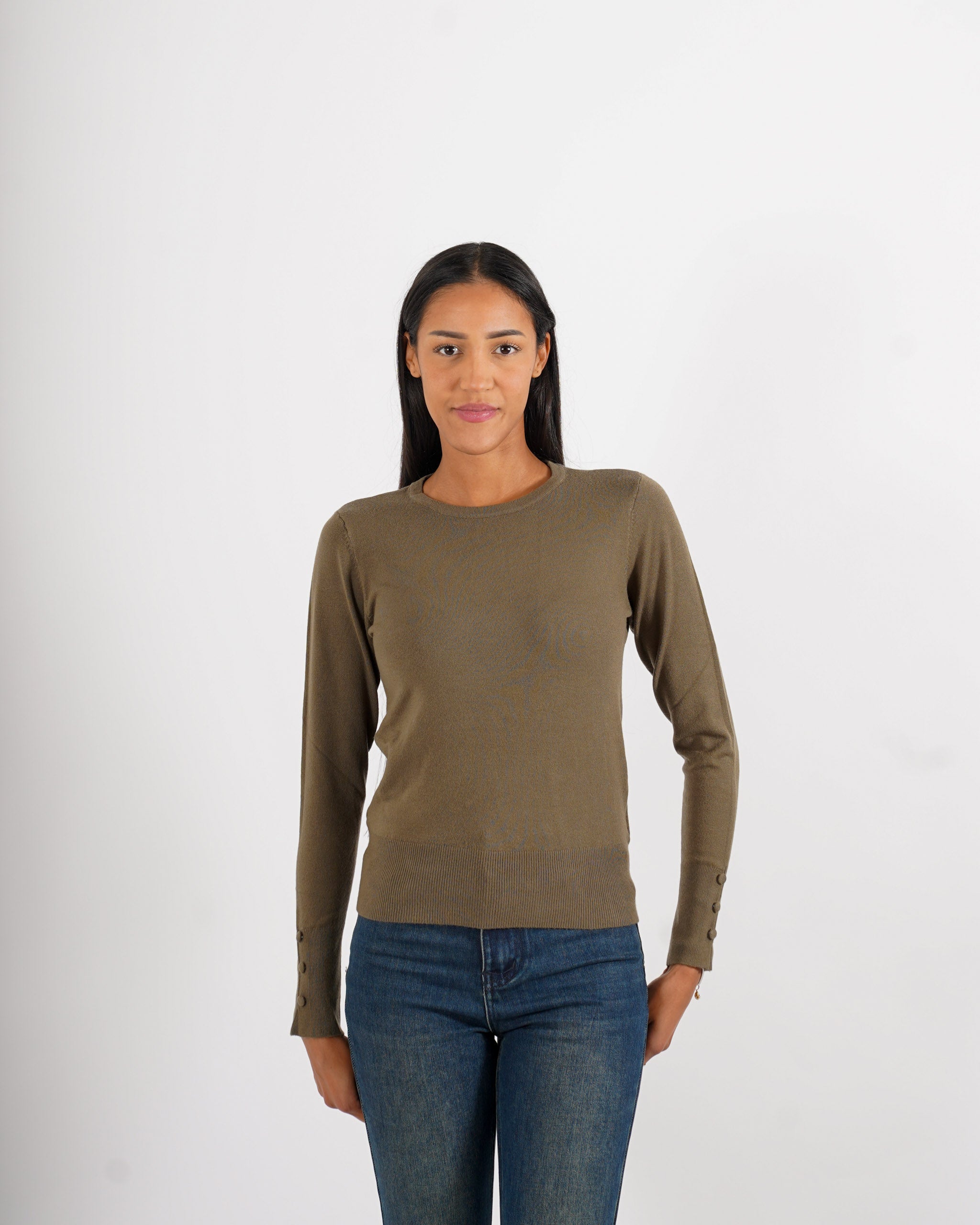 Maglia girocollo slim fit in mano viscosa - Canapa