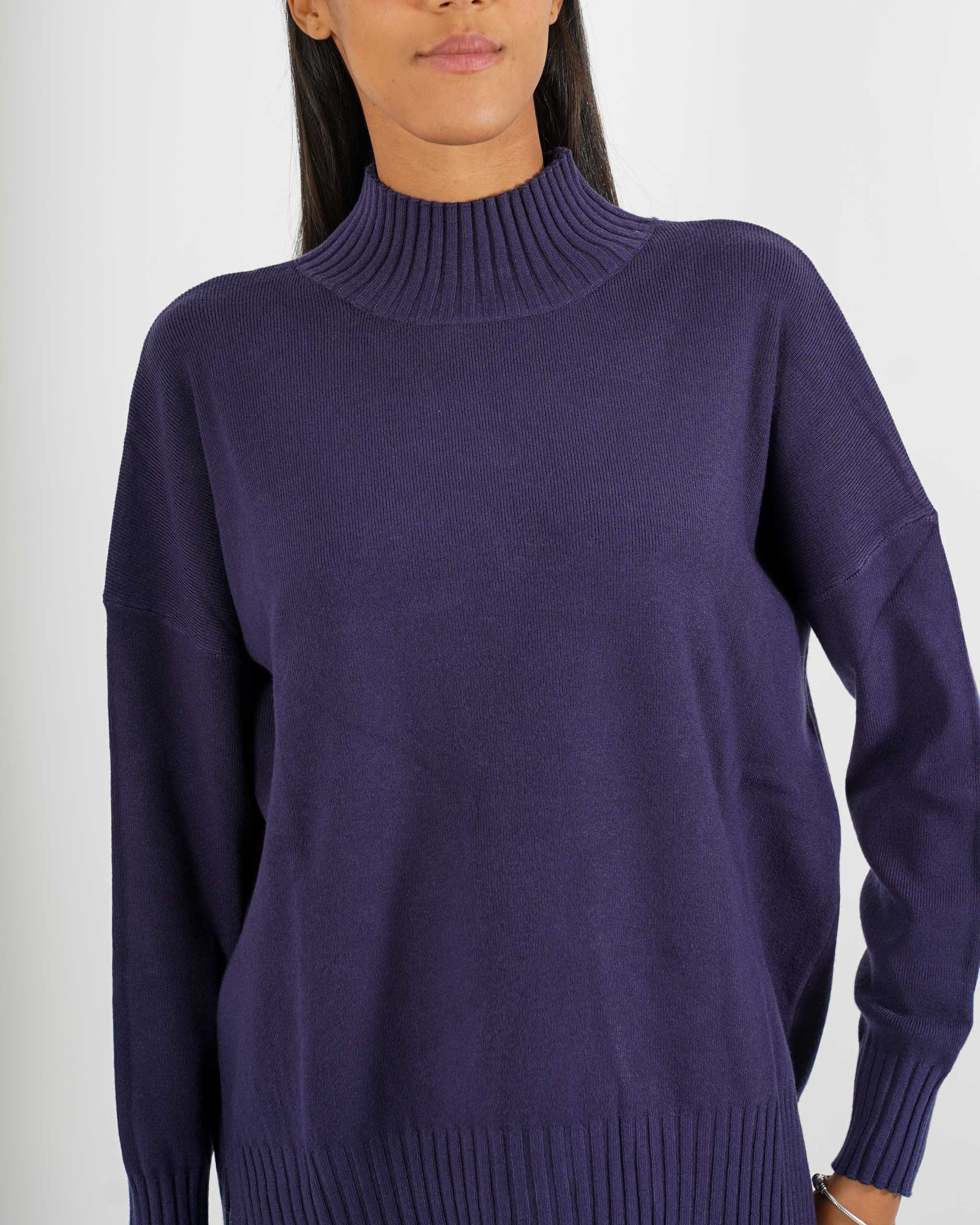 Maglia collo alto con spacchetti sul fondo - Gesso