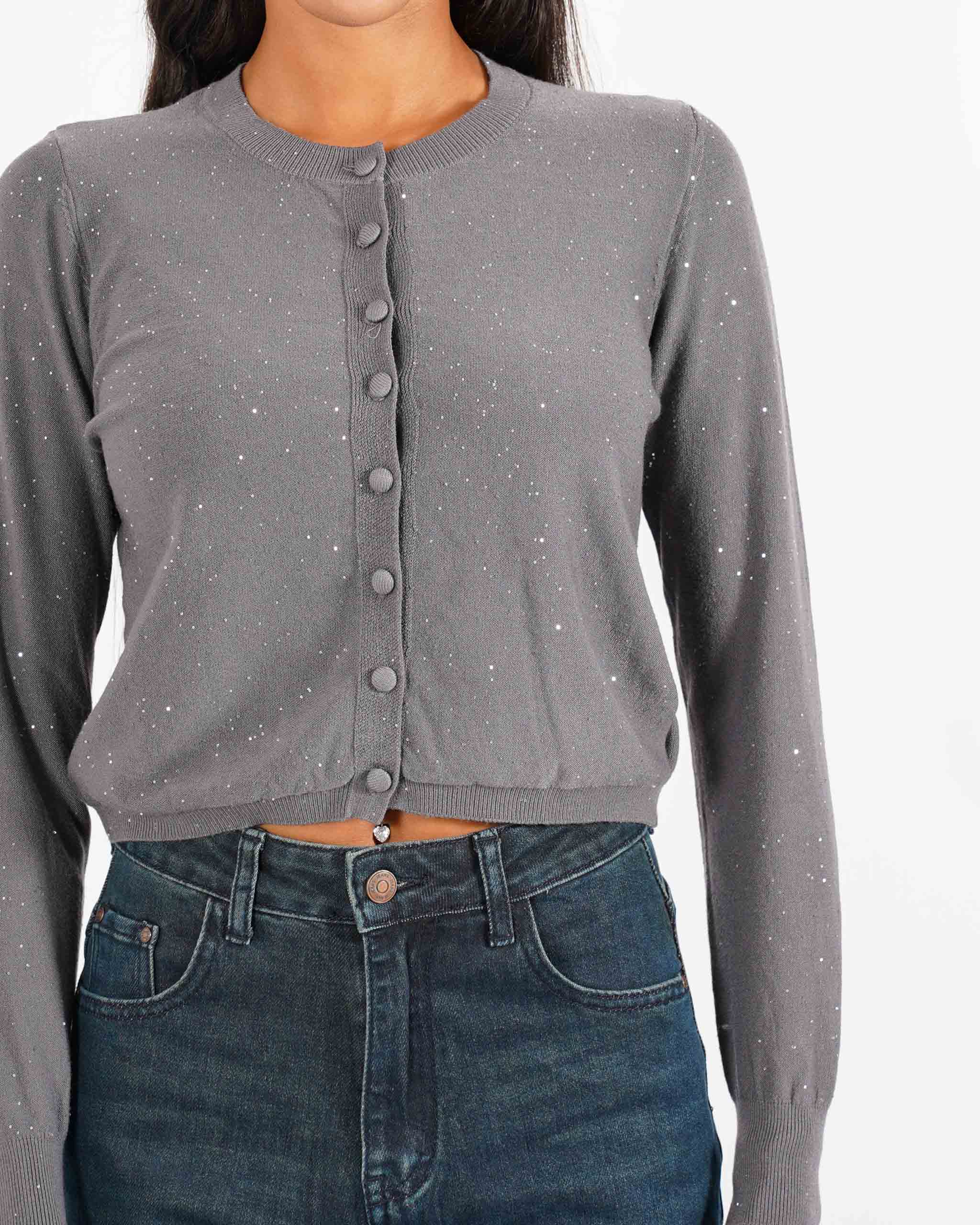 Cardigan in maglia con micro paillettes e bottoni rivestiti - Elias - Hope Fashion