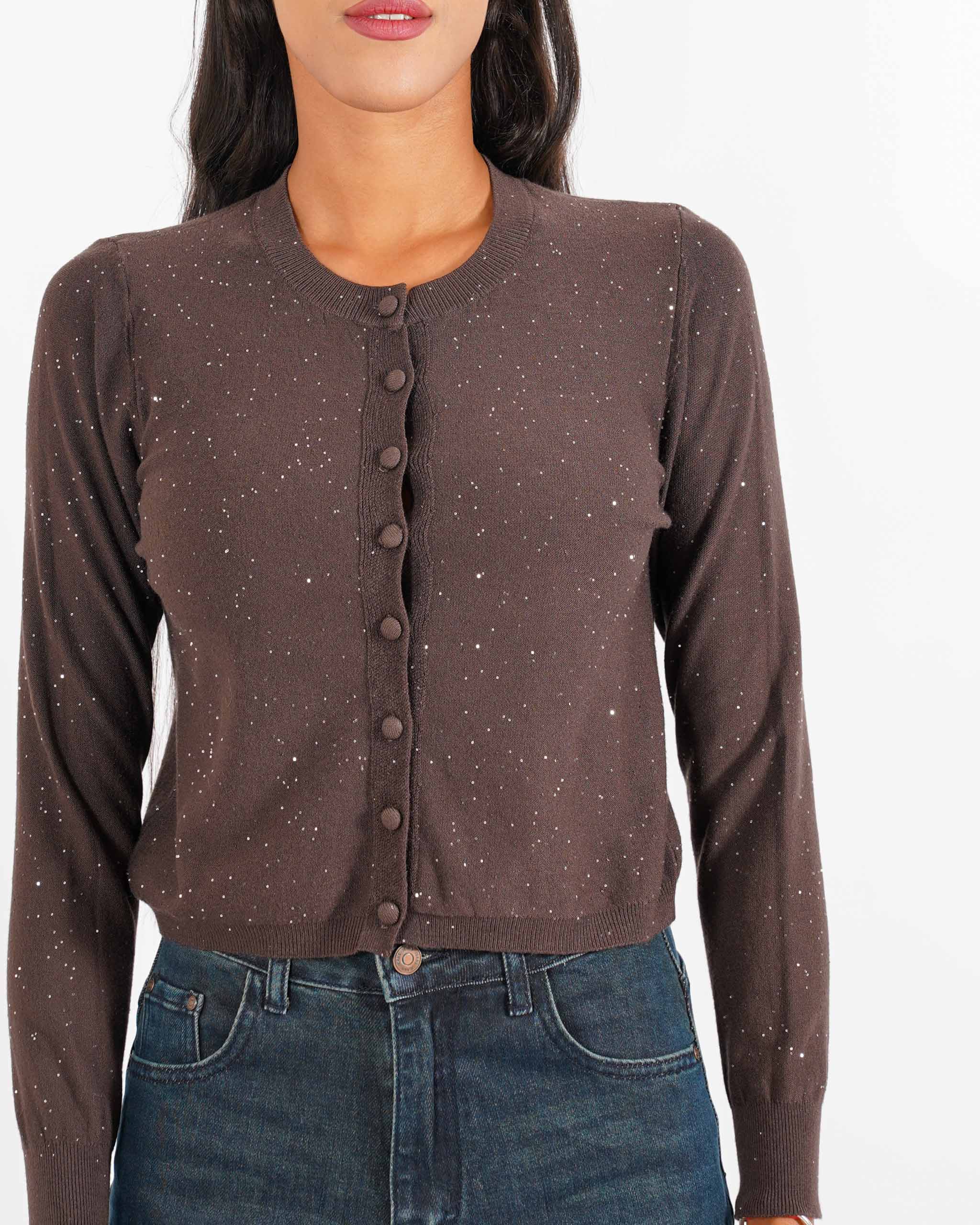 Cardigan in maglia con micro paillettes e bottoni rivestiti - Elias - Hope Fashion