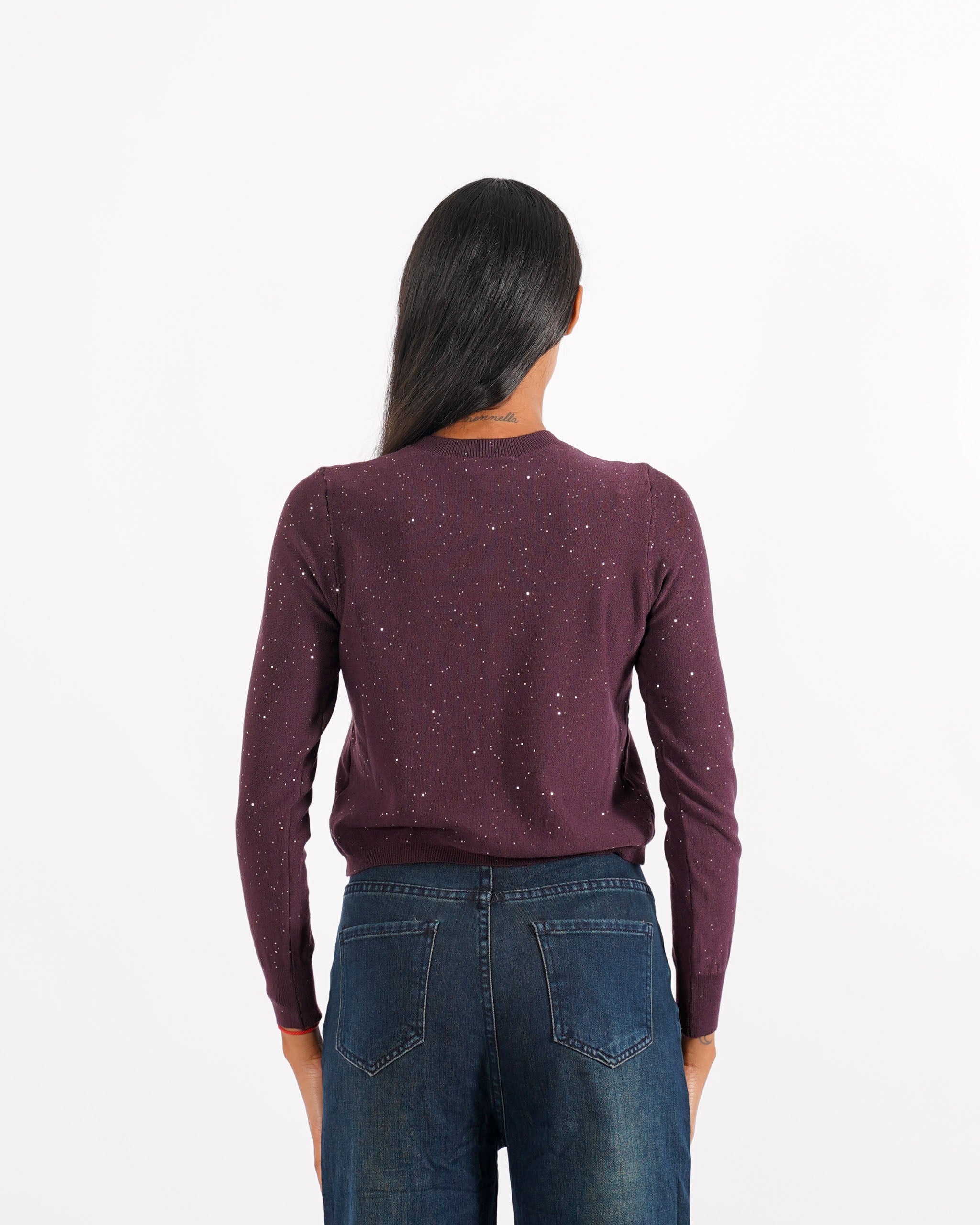 Cardigan in maglia con micro paillettes e bottoni rivestiti - Elias - Hope Fashion