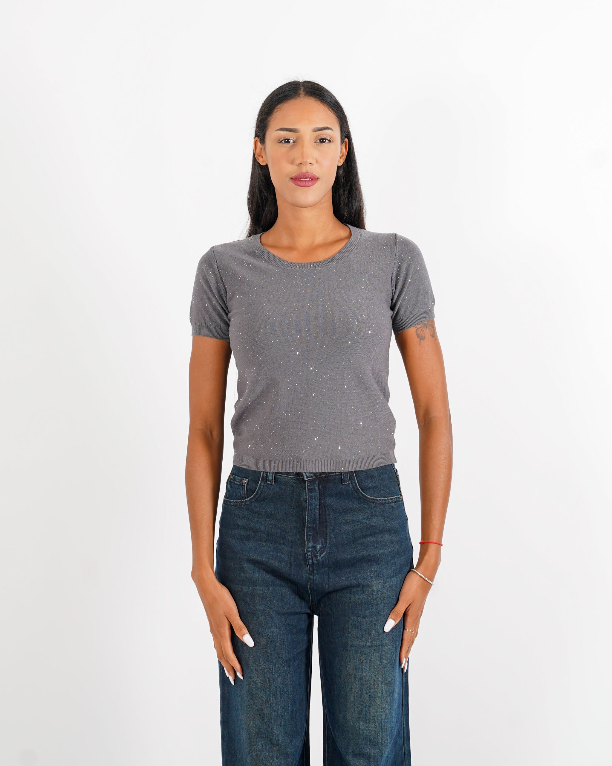 Maglia girocollo con micro paillettes - Bjorn - Hope Fashion