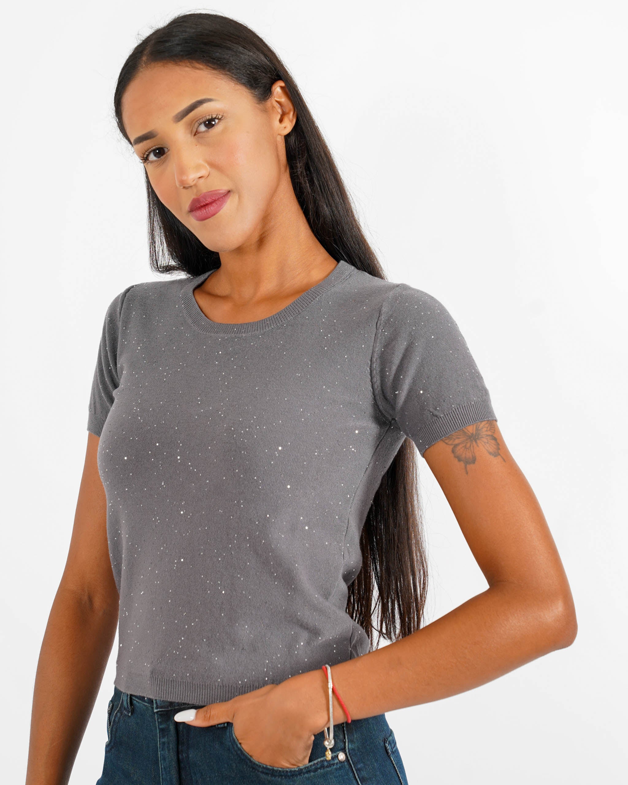 Maglia girocollo con micro paillettes - Bjorn - Hope Fashion