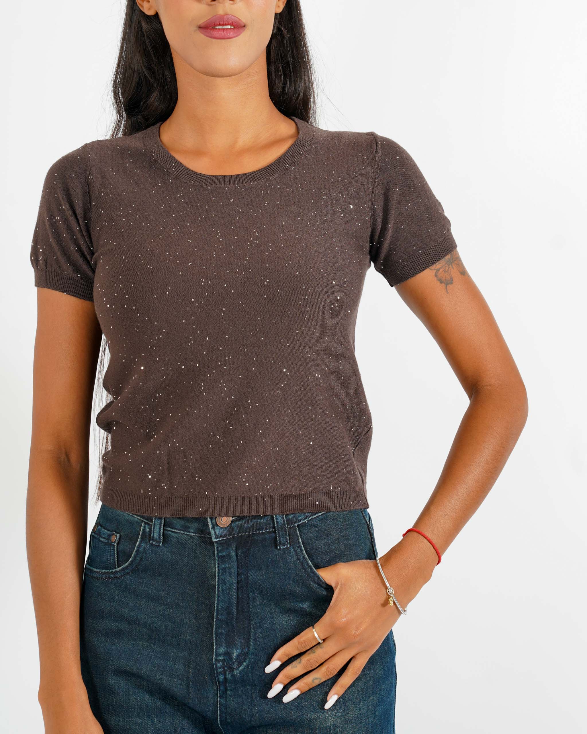 Maglia girocollo con micro paillettes - Bjorn - Hope Fashion