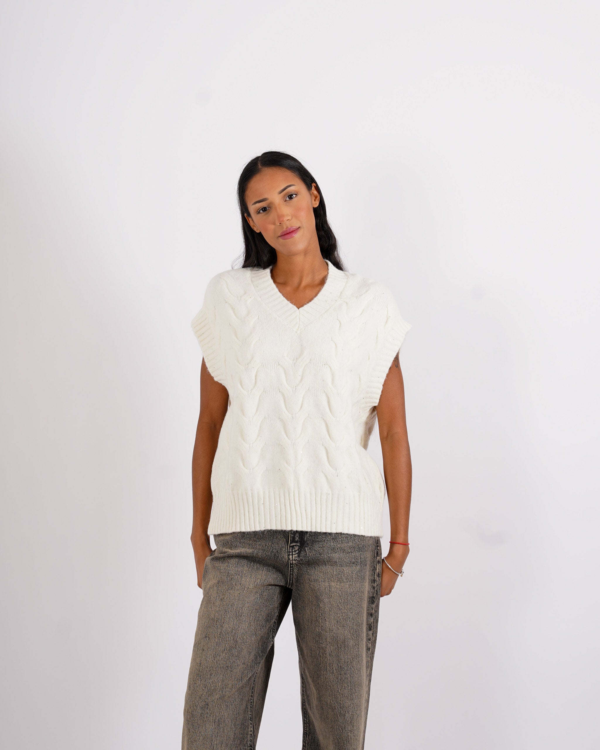 Gilet over in tricot con micropaillettes - Platt