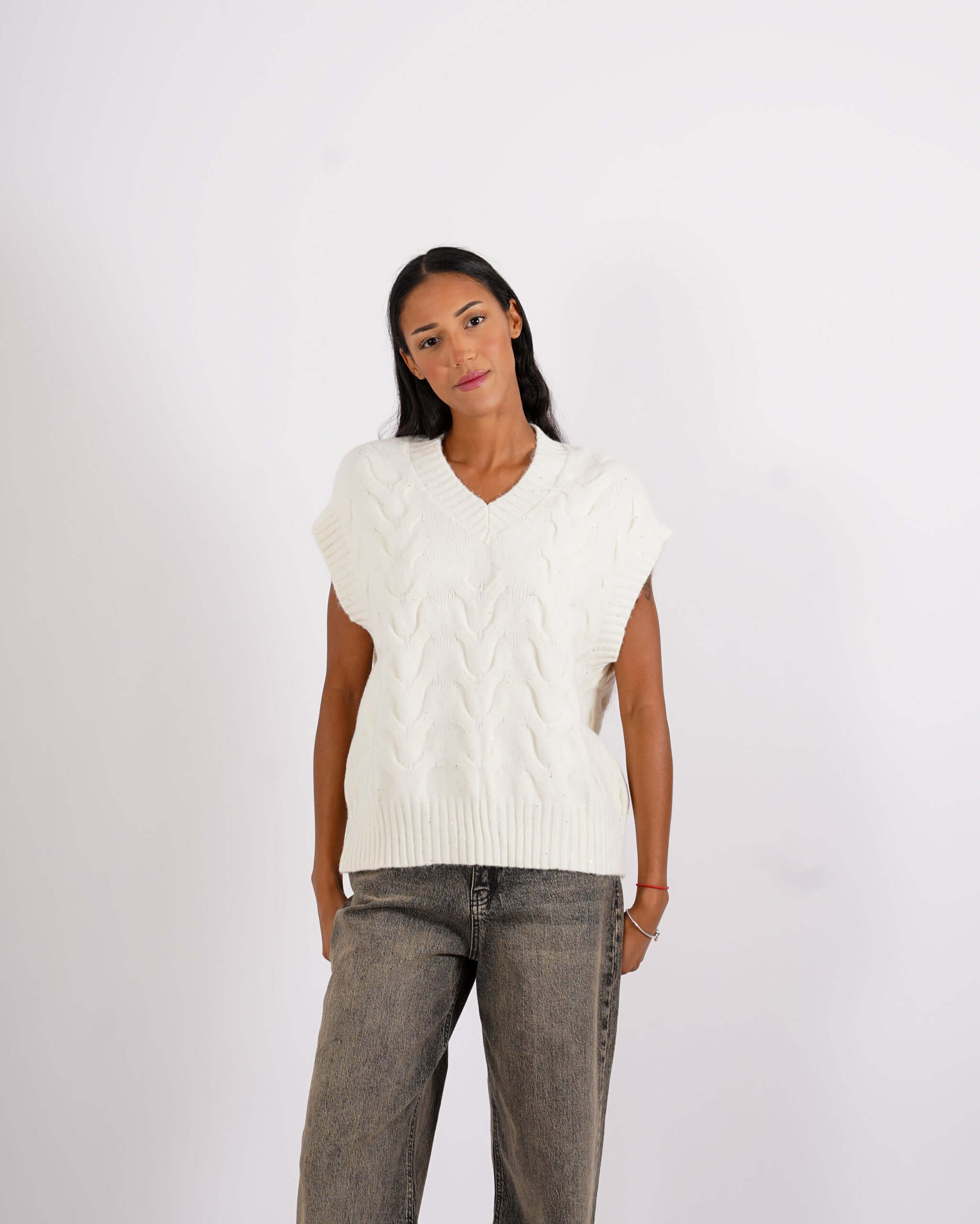 Gilet over in tricot con micropaillettes - Platt - Hope Fashion