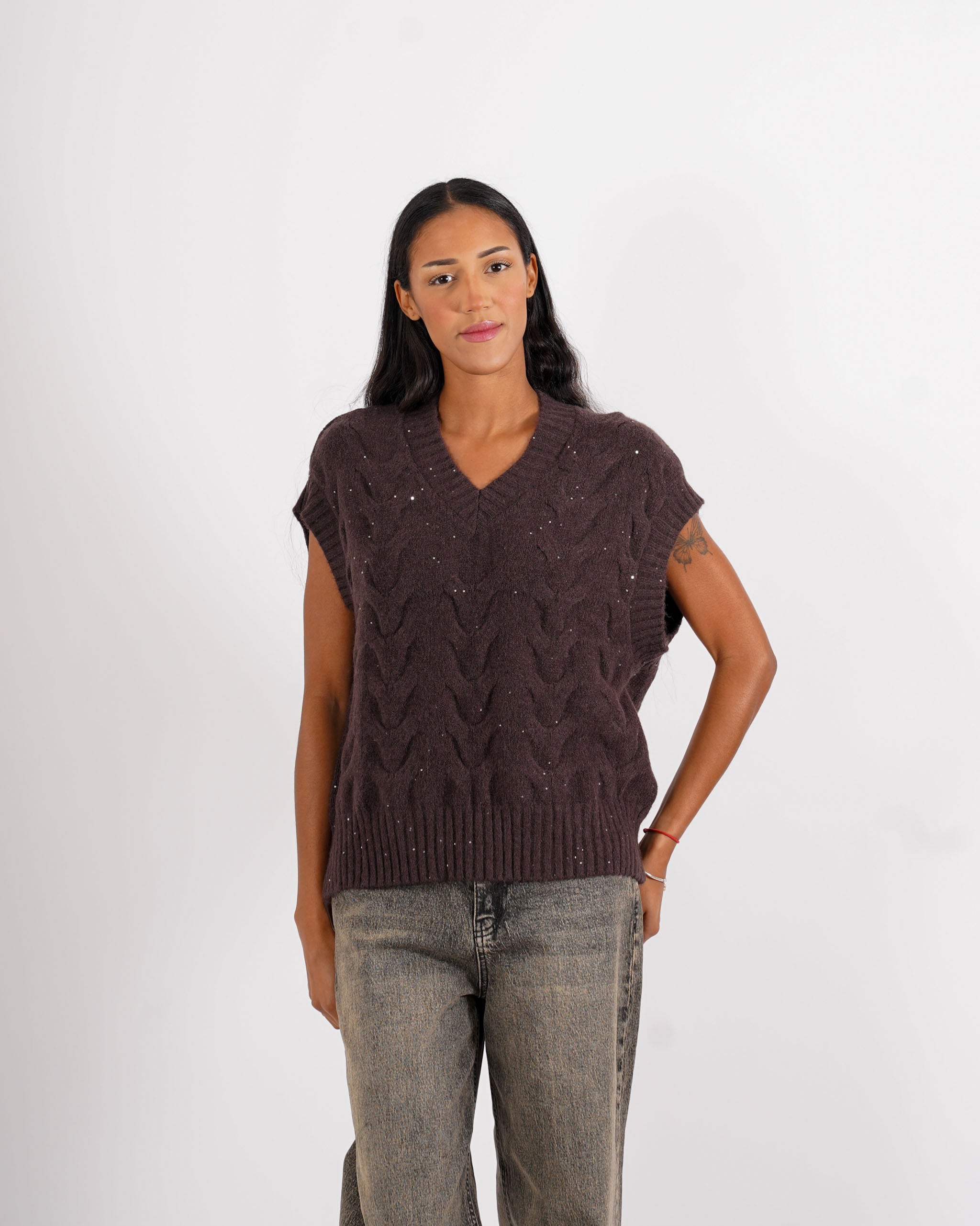 Gilet over in tricot con micropaillettes - Platt