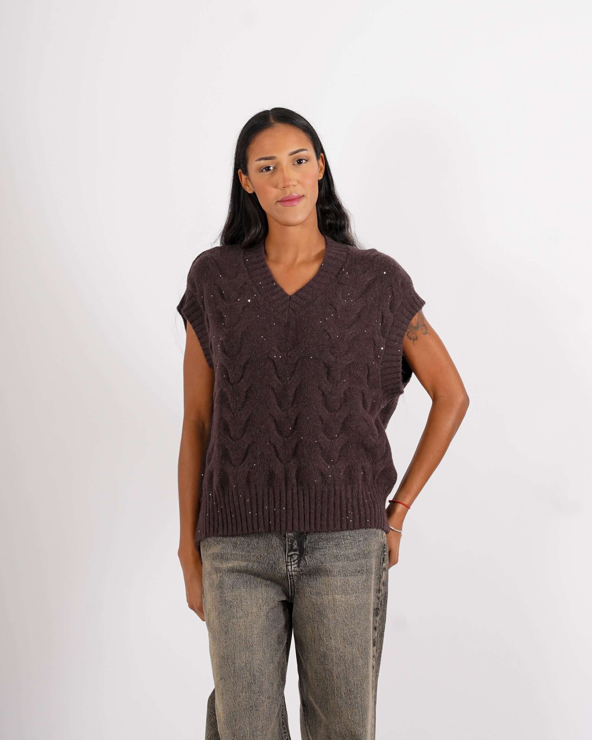 Gilet over in tricot con micropaillettes - Platt - Hope Fashion