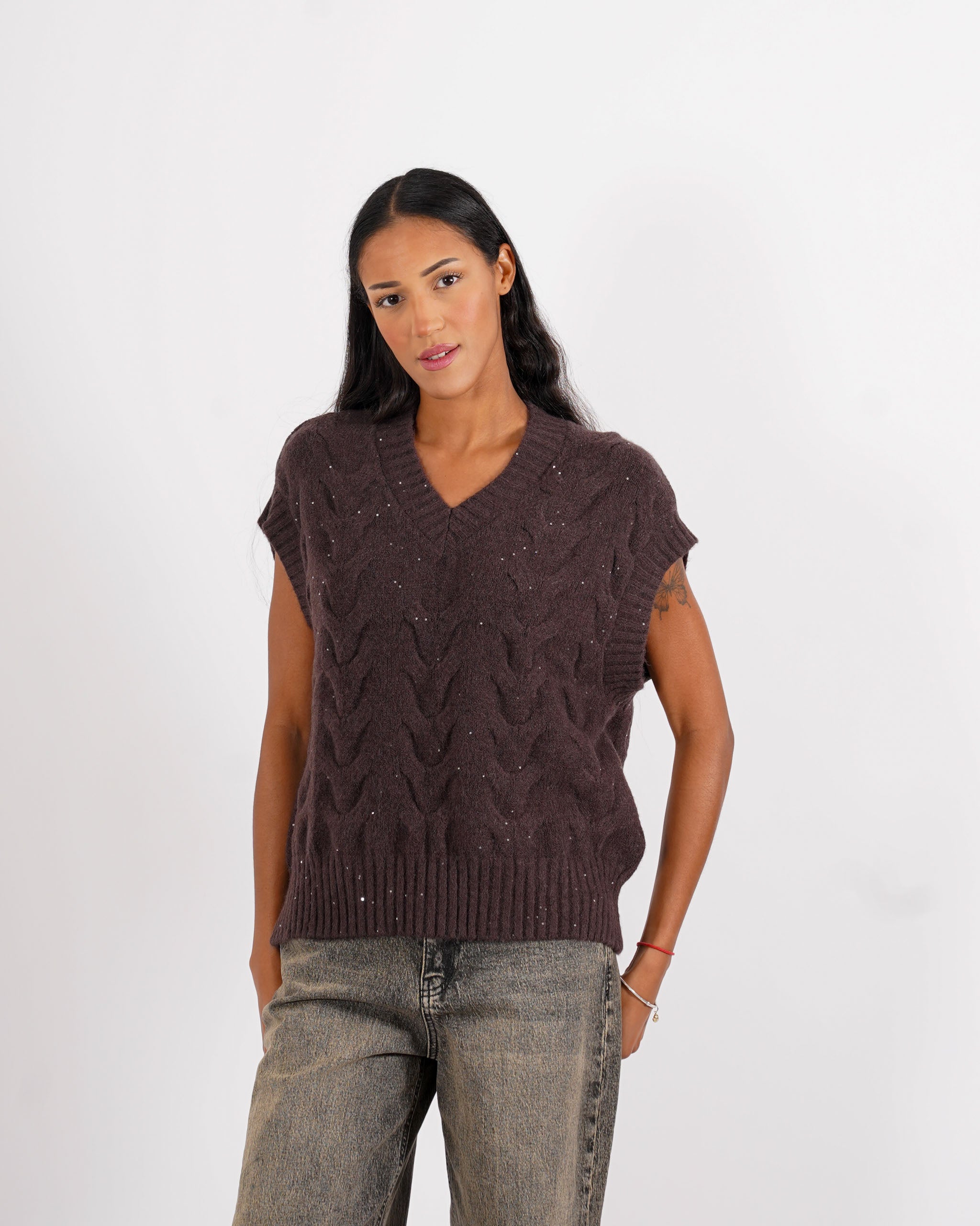 Gilet over in tricot con micropaillettes - Platt