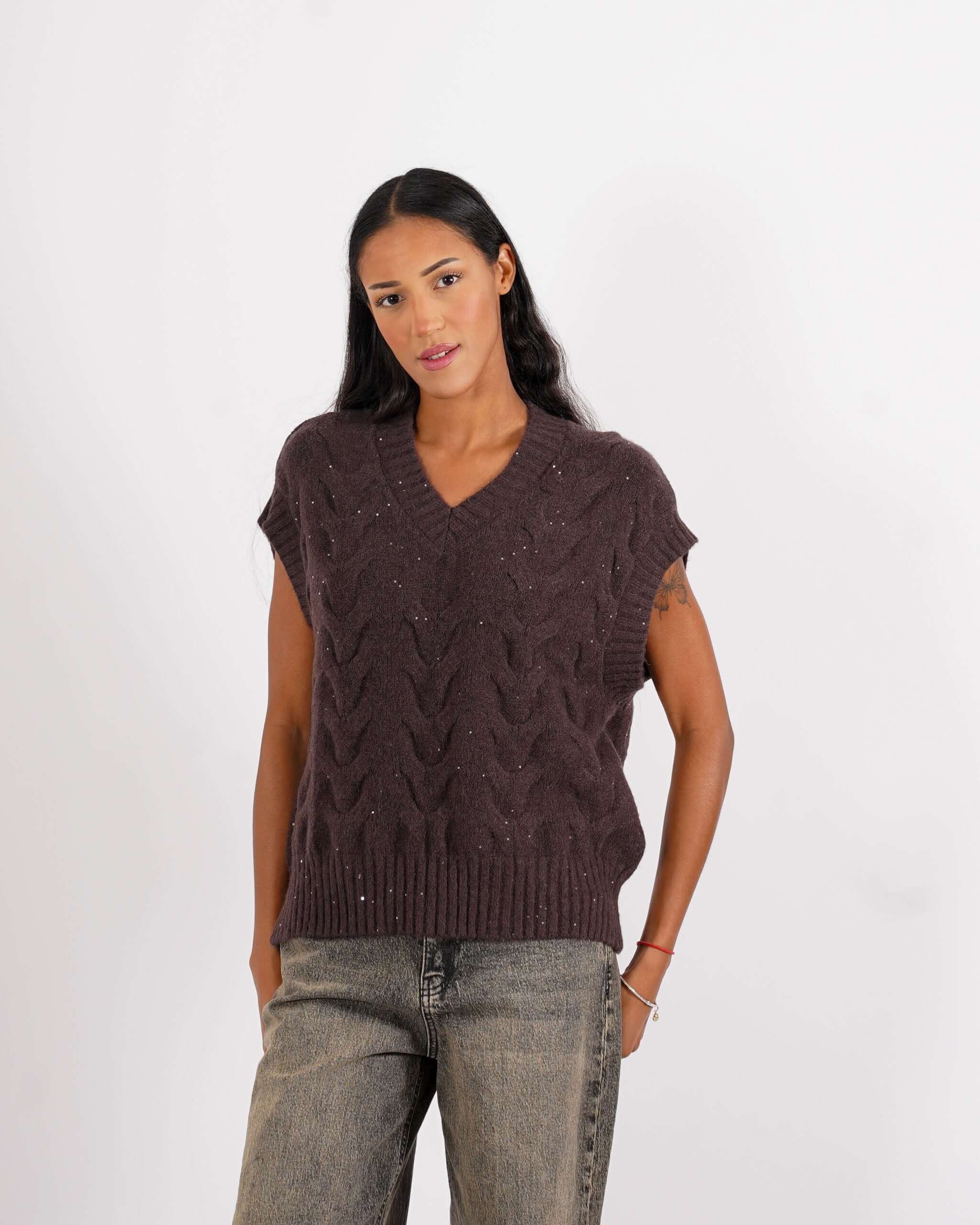Gilet over in tricot con micropaillettes - Platt - Hope Fashion
