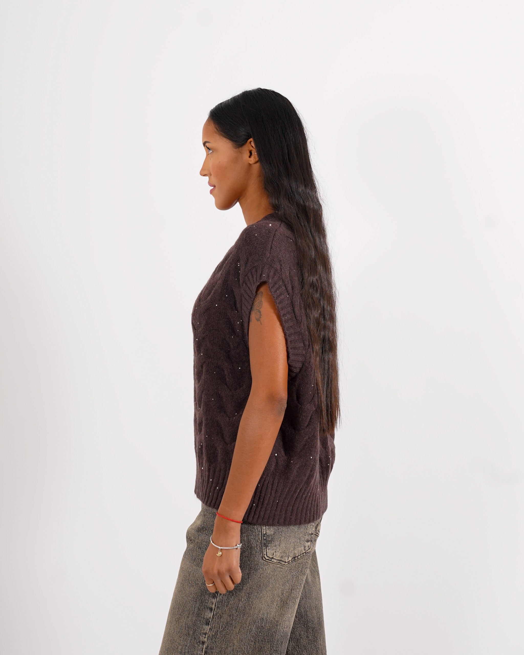 Gilet over in tricot con micropaillettes - Platt