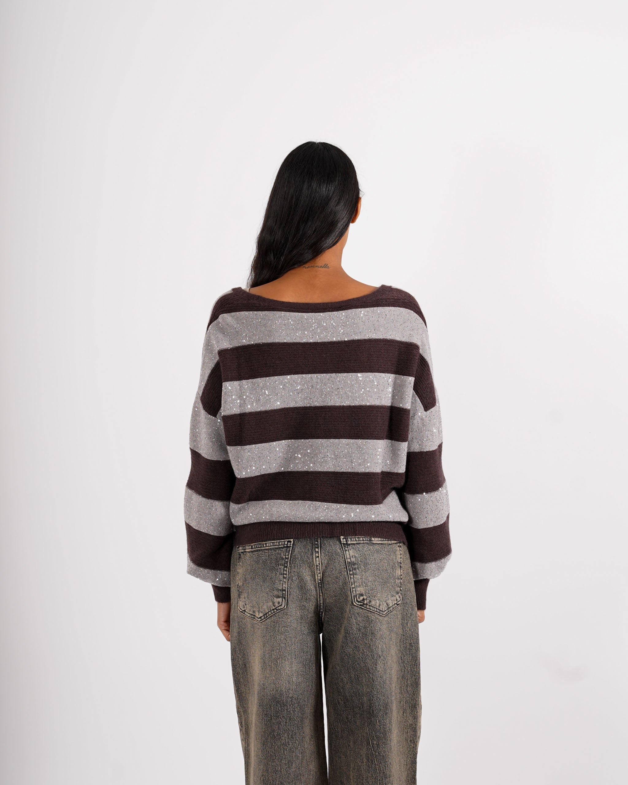 Cardigan in maglia con micro paillettes e bottoni rivestiti - Cicala