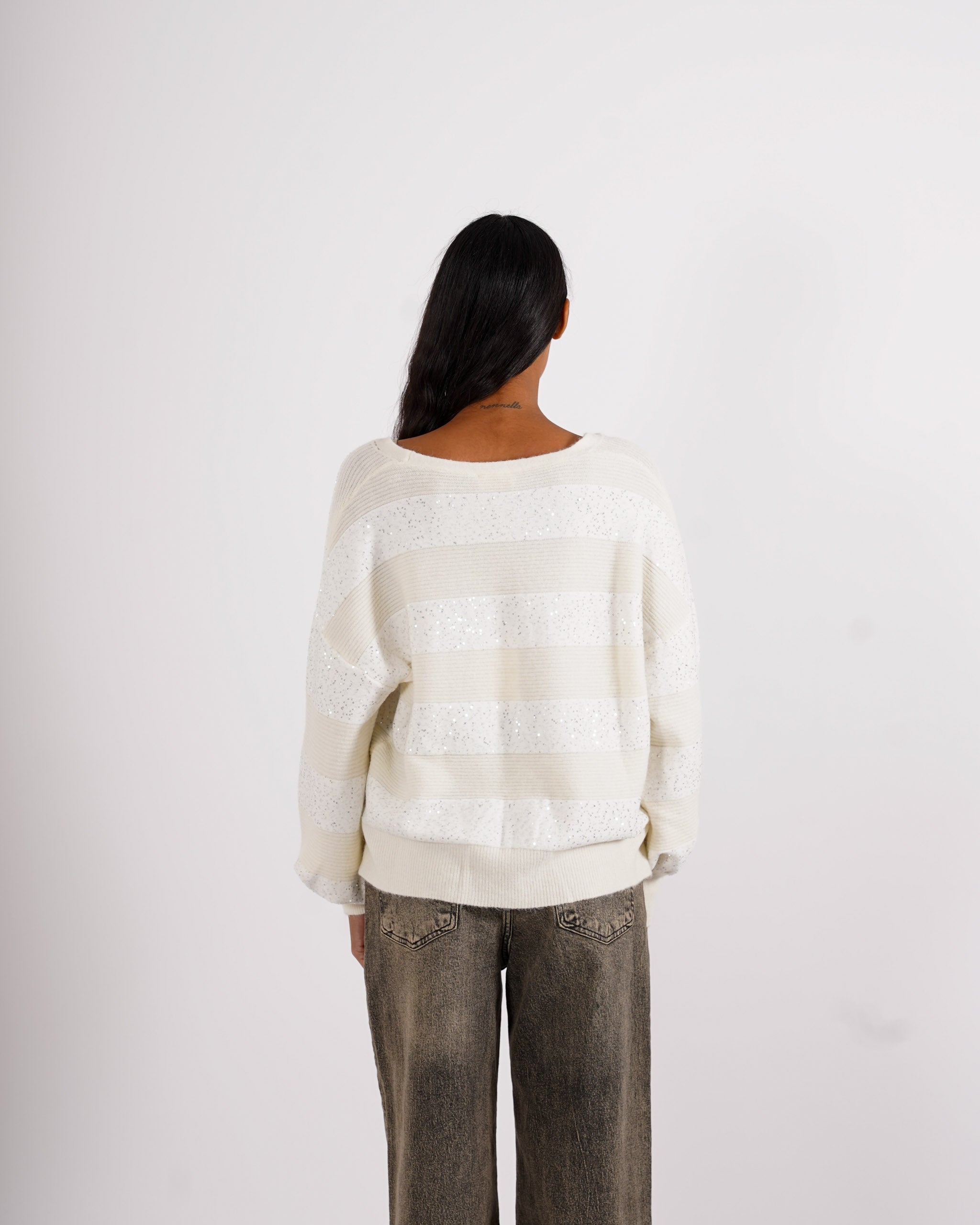 Cardigan in maglia con micro paillettes e bottoni rivestiti - Cicala