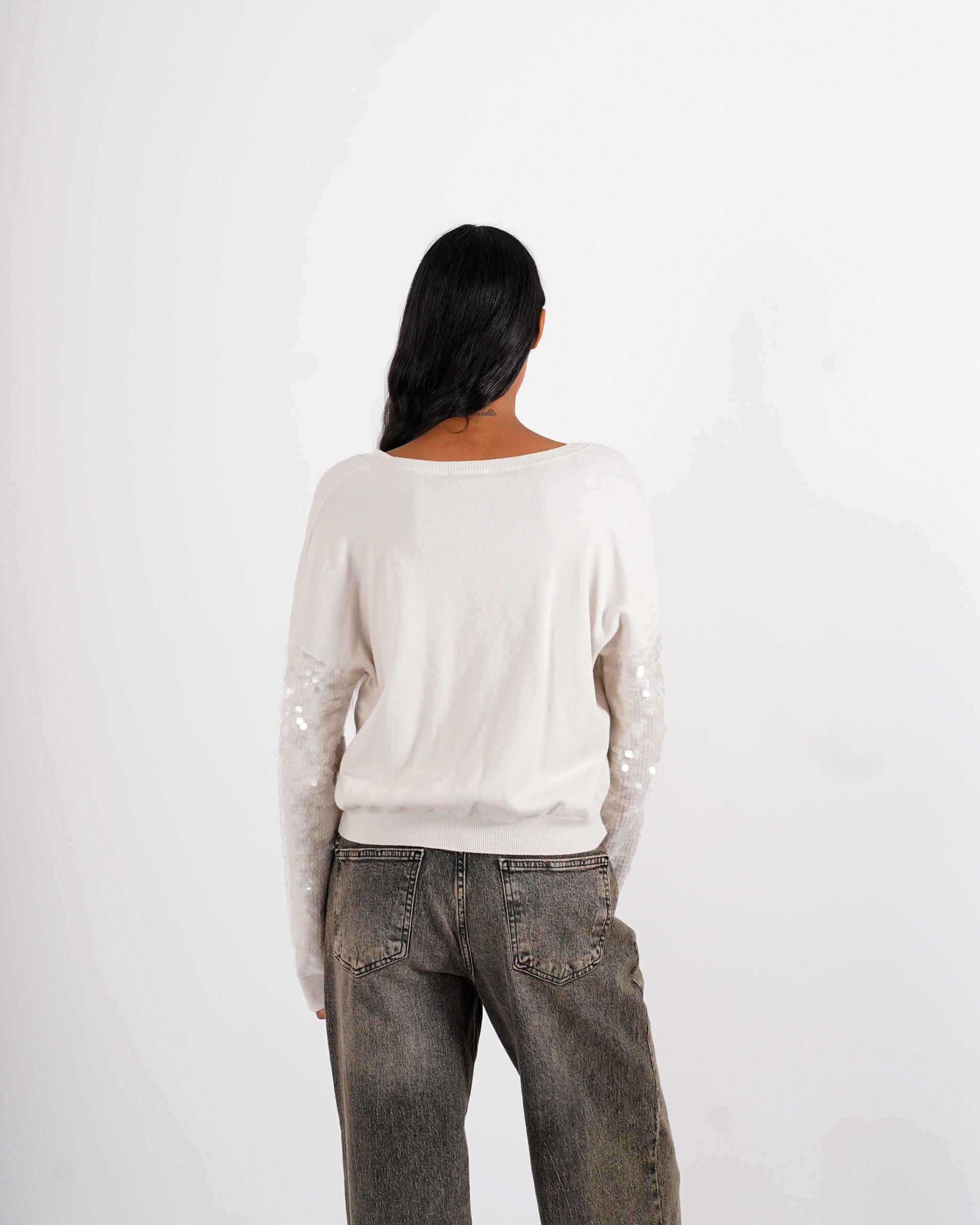 Maglia scollo a v con paillettes su maniche - Barnaba