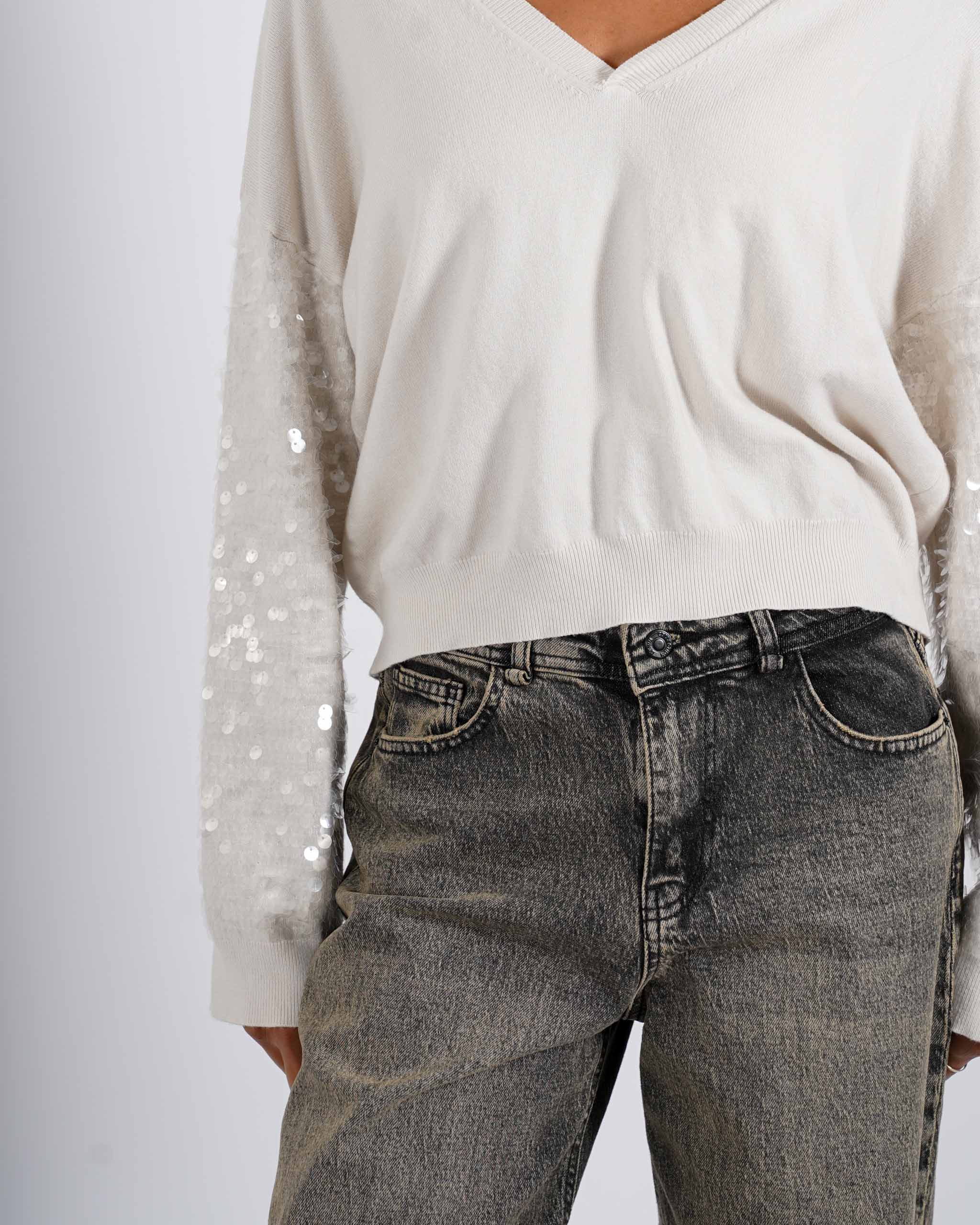 Maglia scollo a v con paillettes su maniche - Barnaba