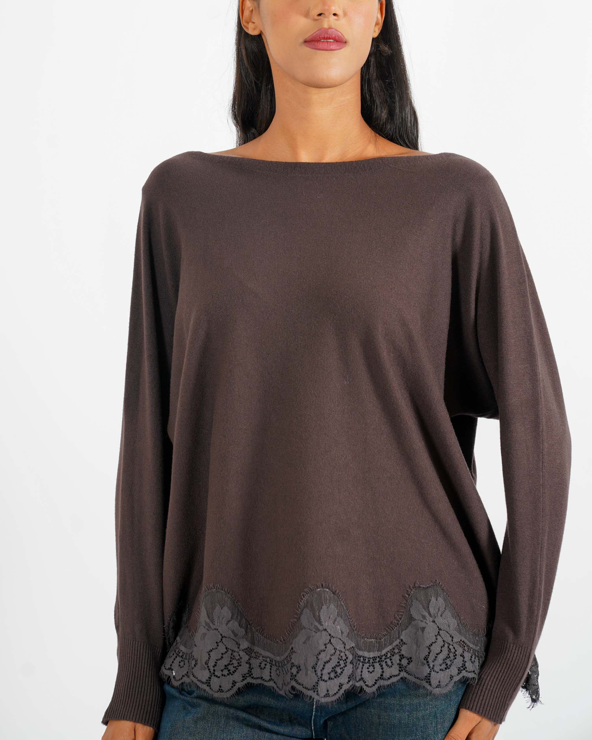 Maglia girocollo con pizzo macramè sul fondo - Dalmazia