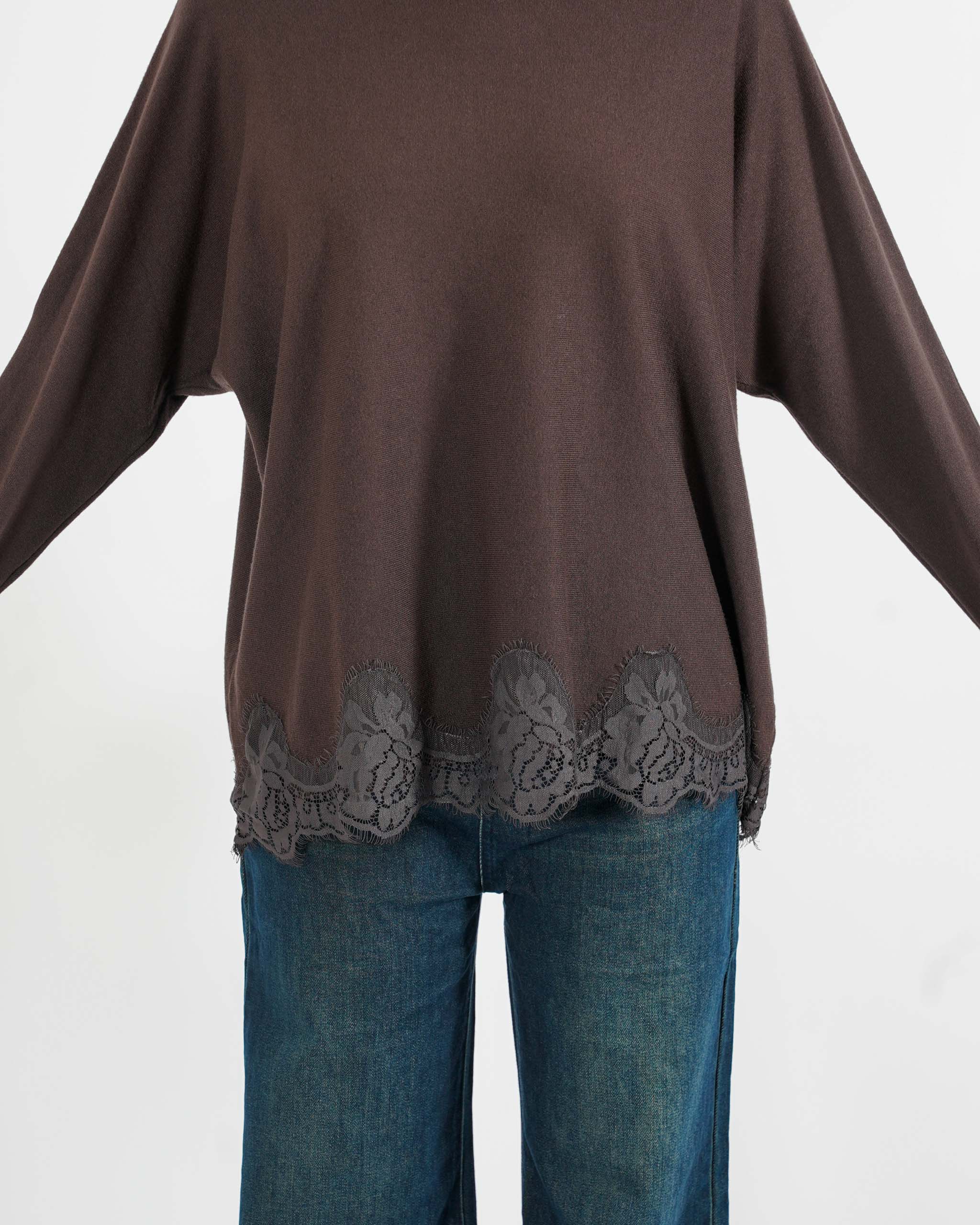 Maglia girocollo con pizzo macramè sul fondo - Dalmazia