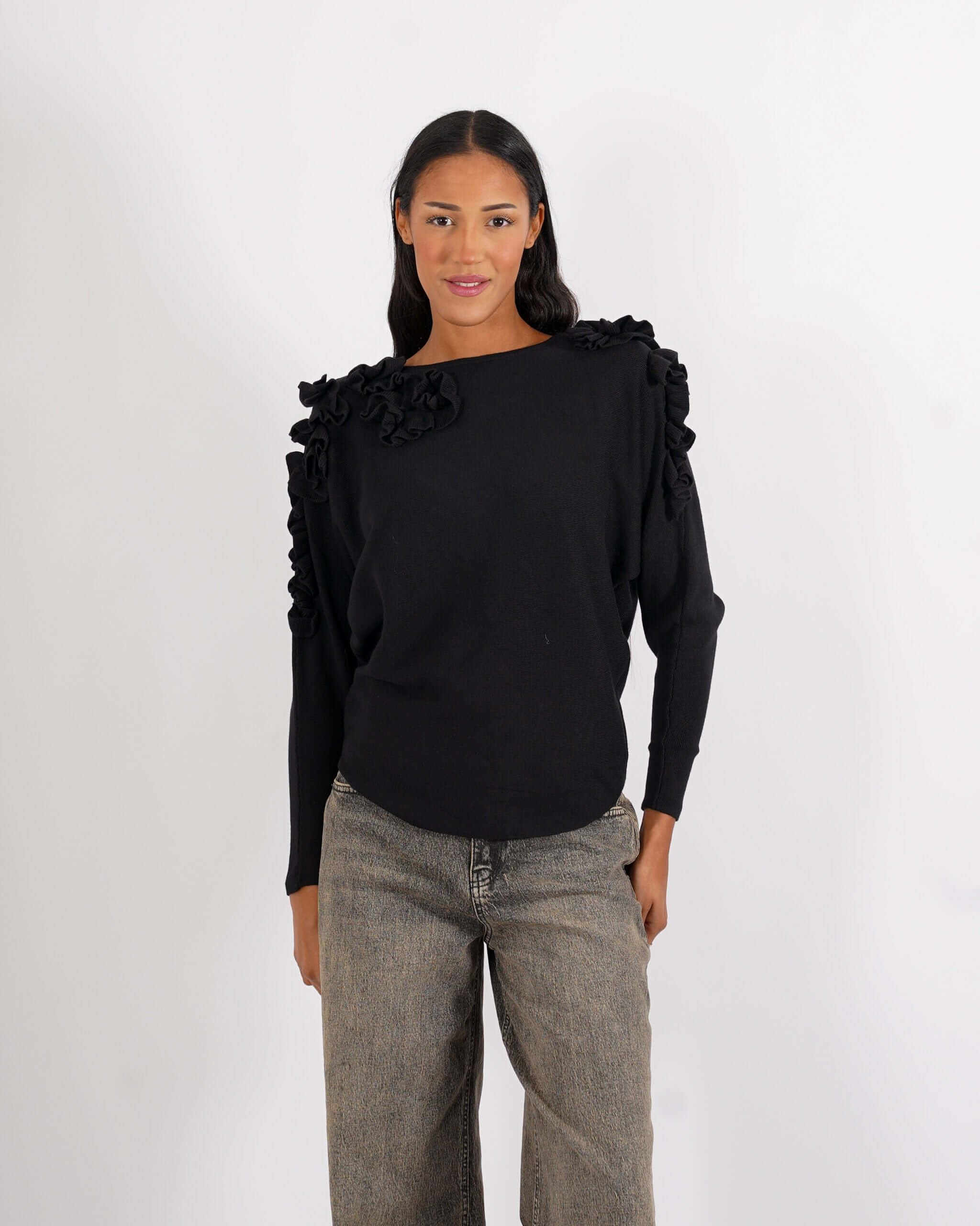 Maglia girocollo con ruche su spalle - Nazaria - Hope Fashion