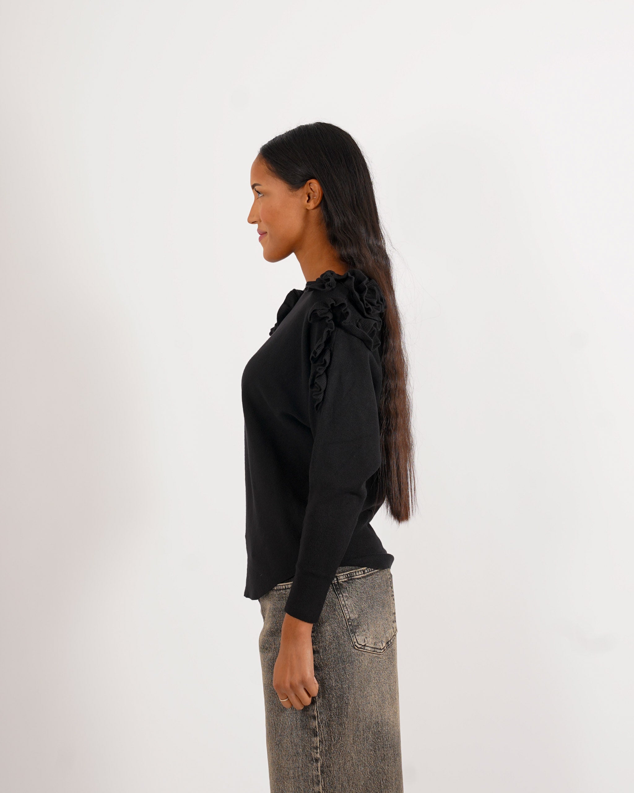 Maglia girocollo con ruche su spalle - Nazaria