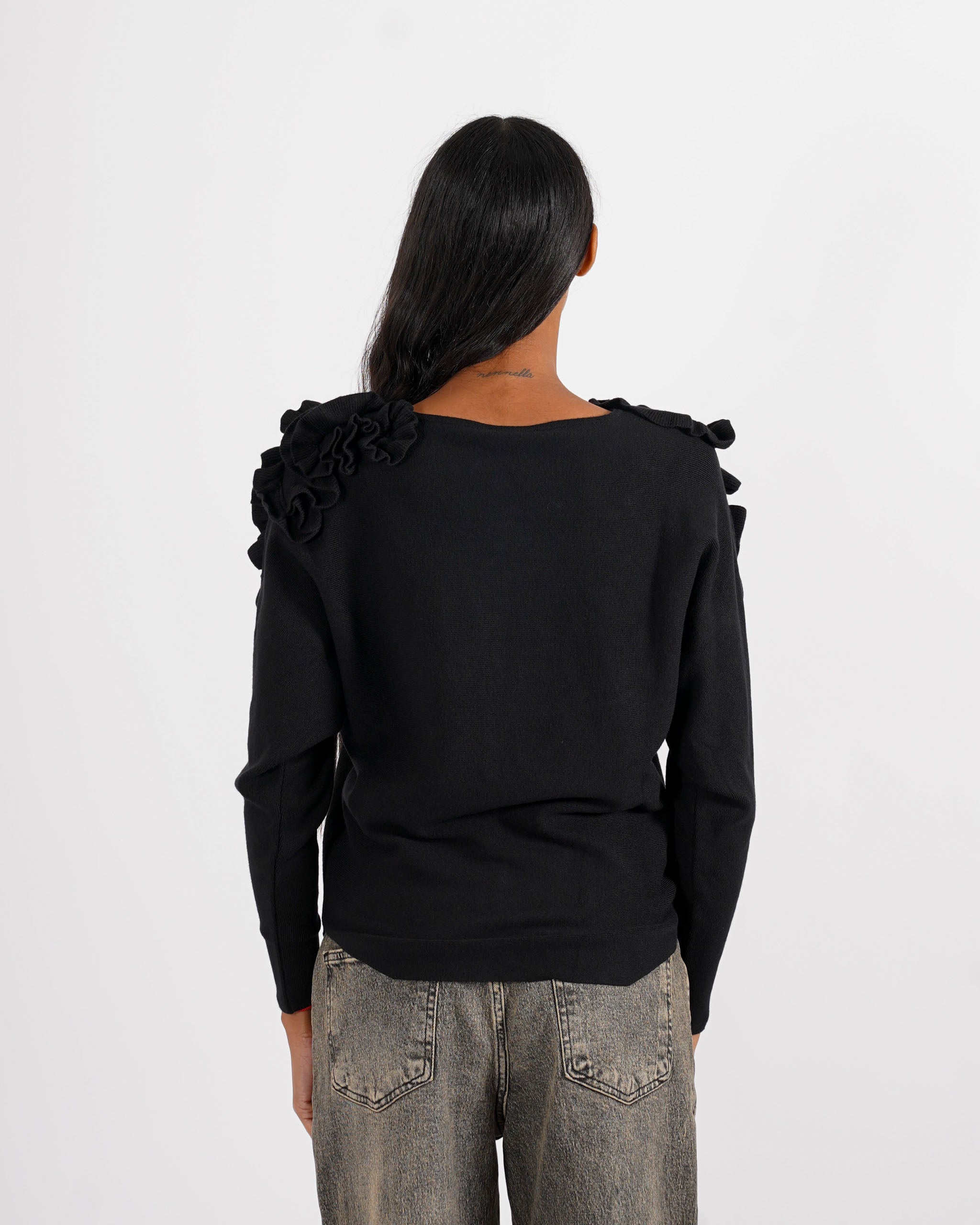Maglia girocollo con ruche su spalle - Nazaria