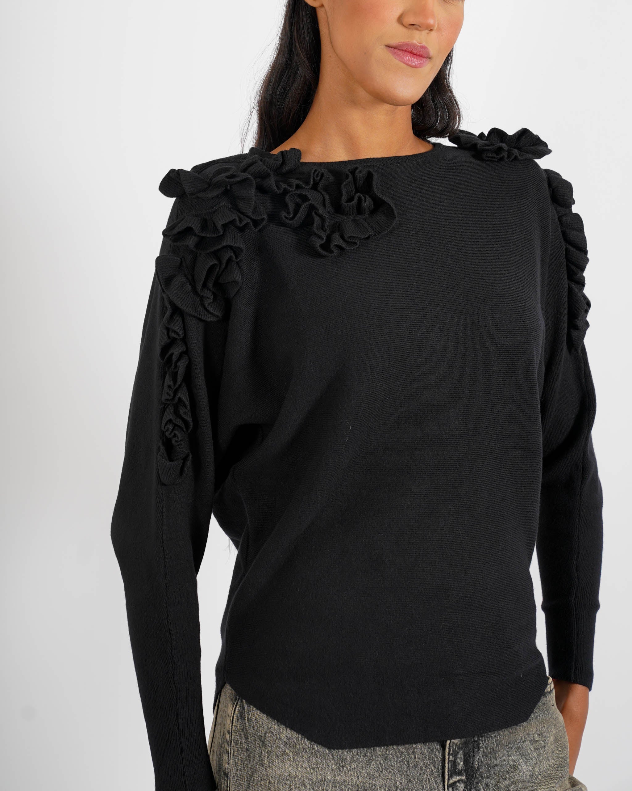 Maglia girocollo con ruche su spalle - Nazaria