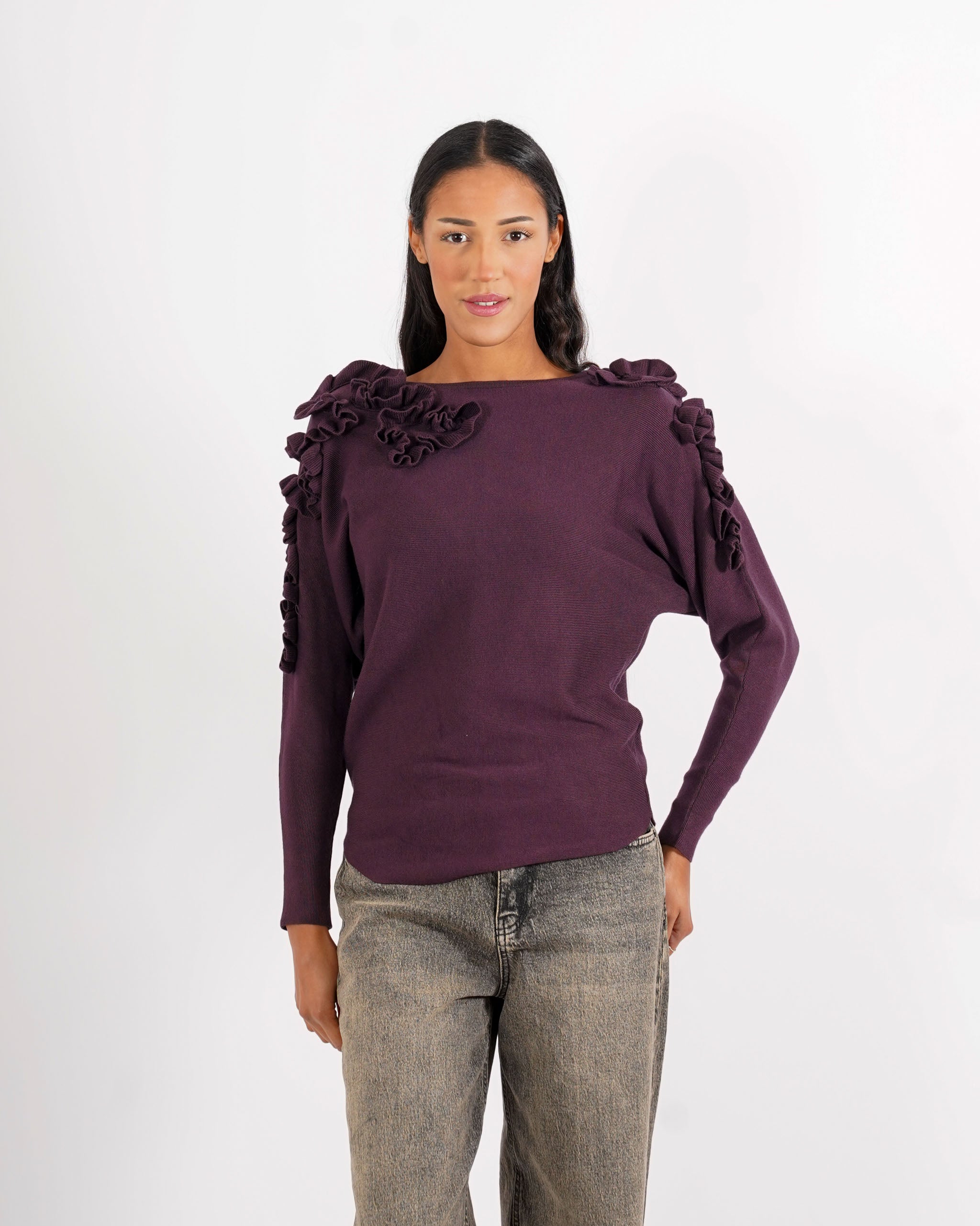 Maglia girocollo con ruche su spalle - Nazaria