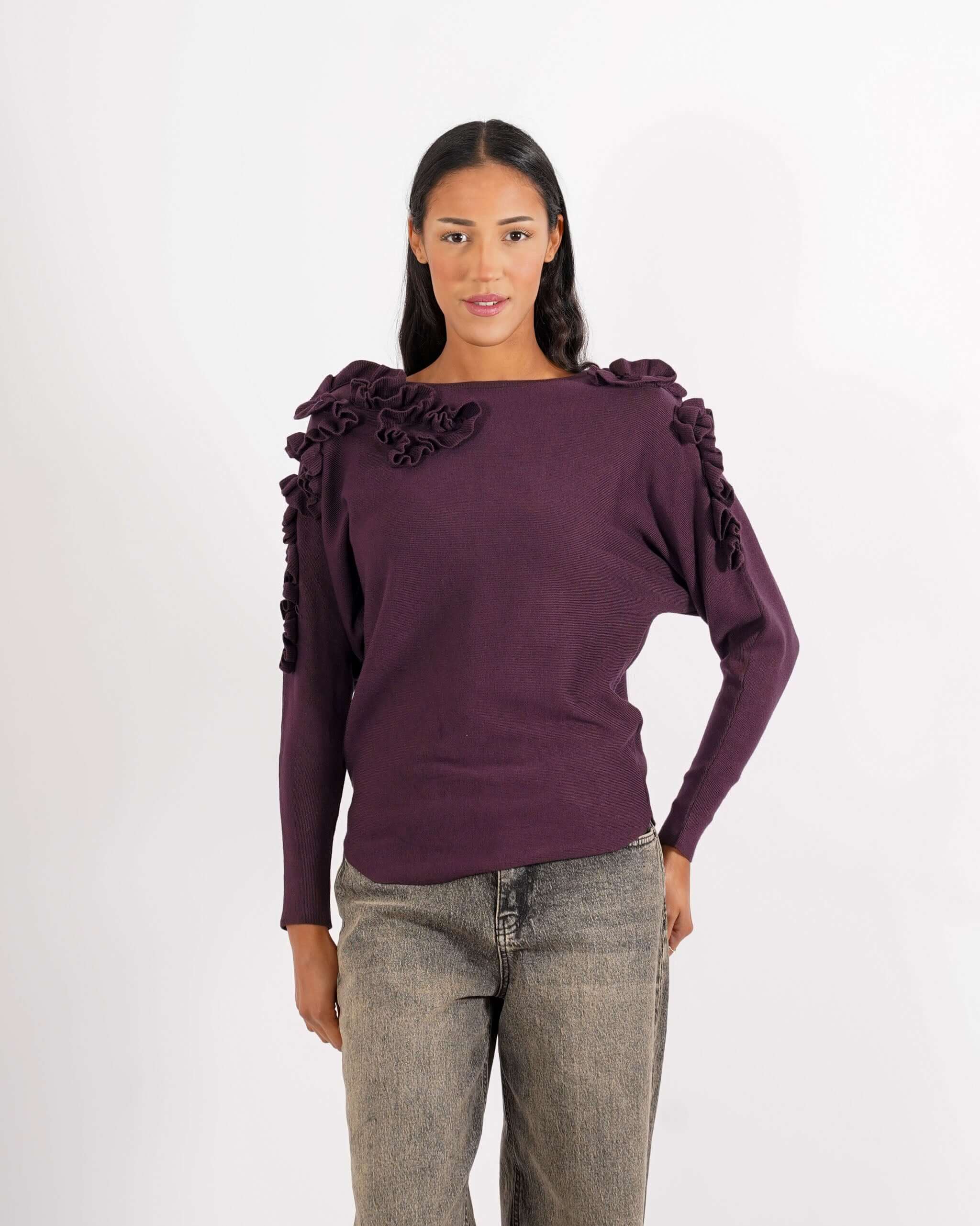 Maglia girocollo con ruche su spalle - Nazaria - Hope Fashion