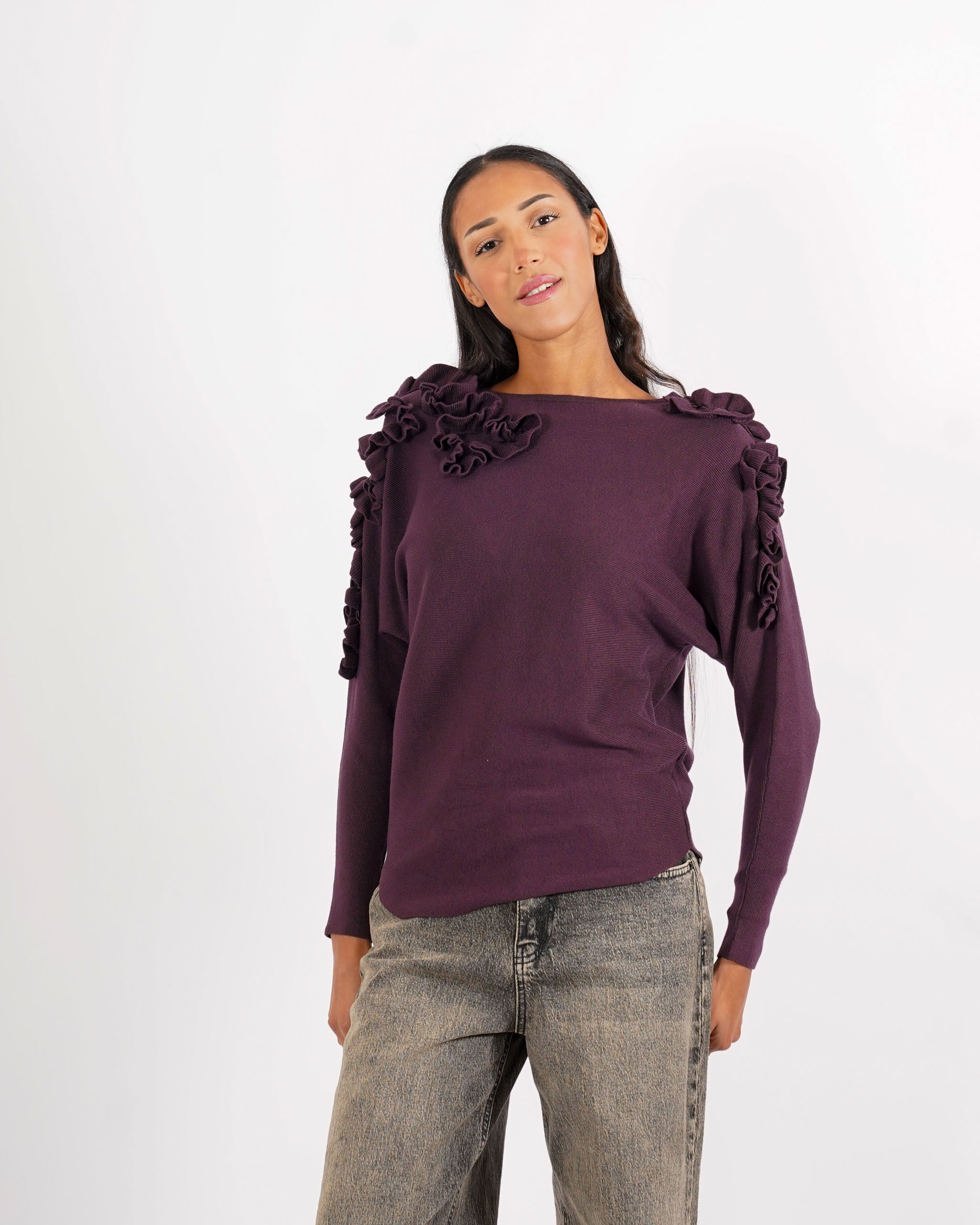 Maglia girocollo con ruche su spalle - Nazaria