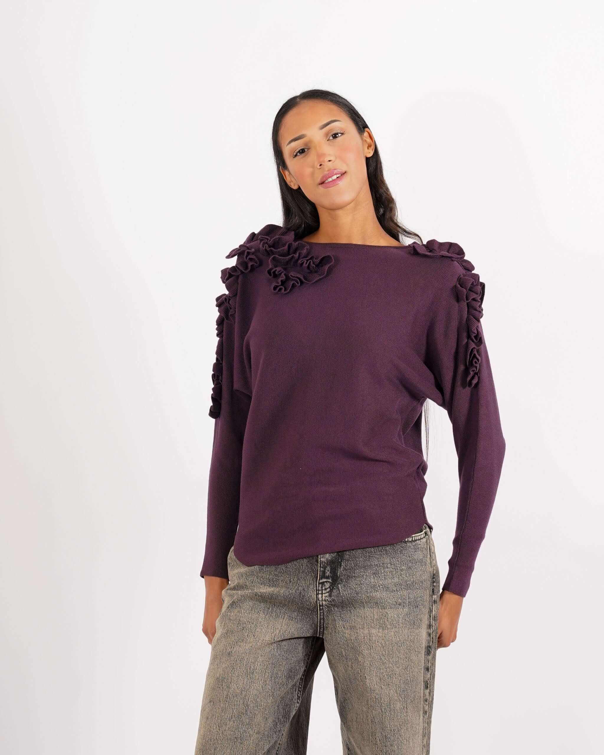 Maglia girocollo con ruche su spalle - Nazaria - Hope Fashion