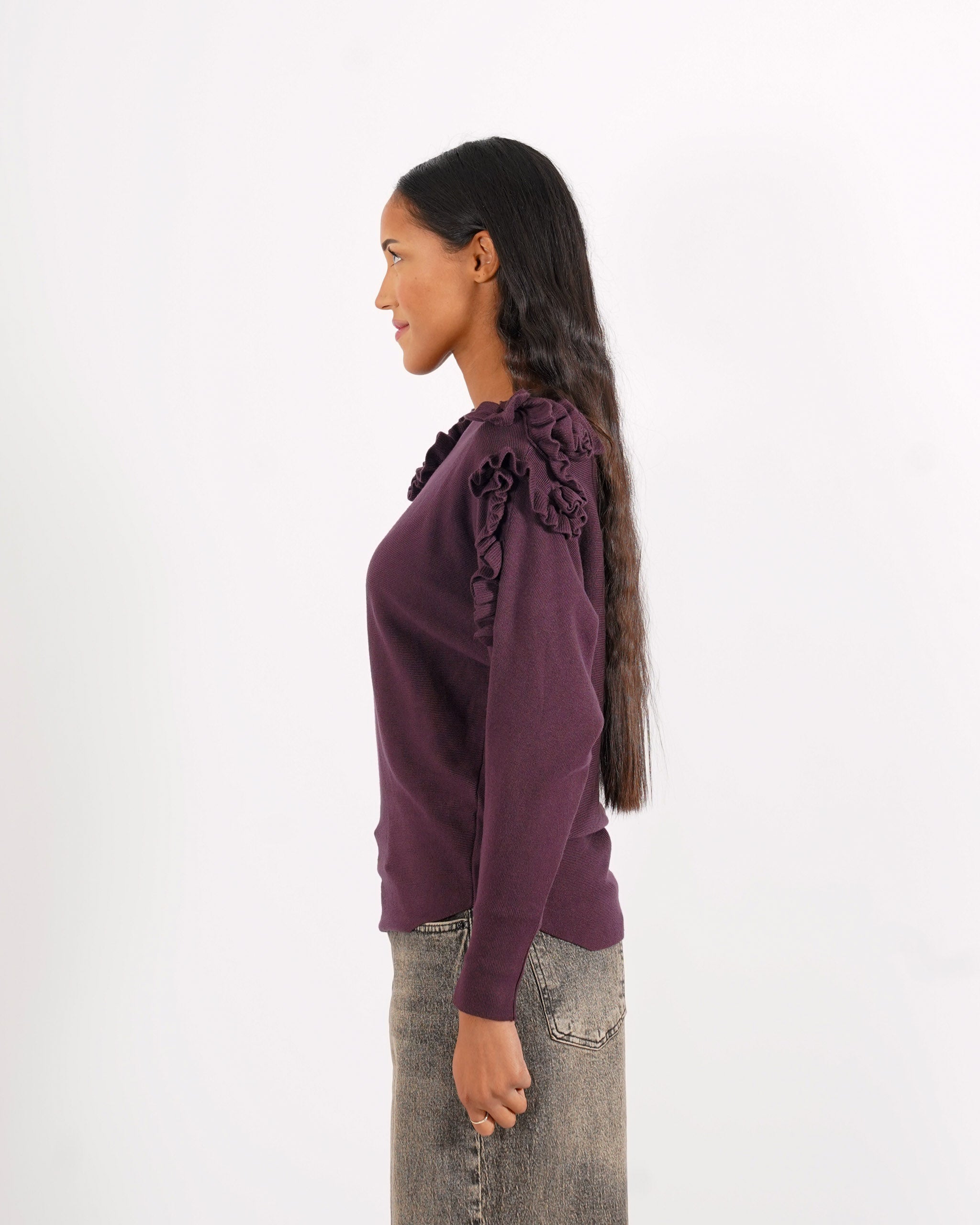 Maglia girocollo con ruche su spalle - Nazaria