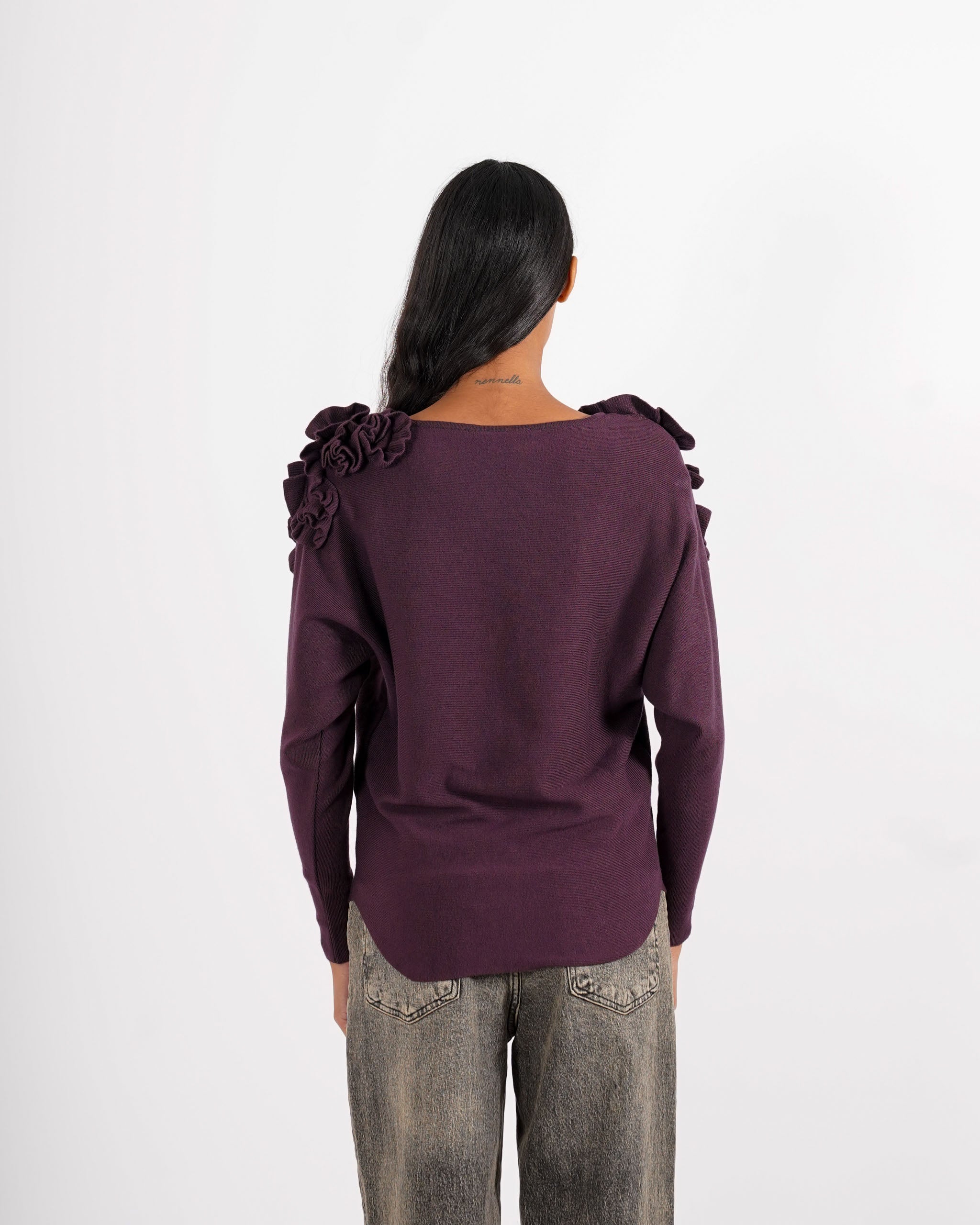Maglia girocollo con ruche su spalle - Nazaria