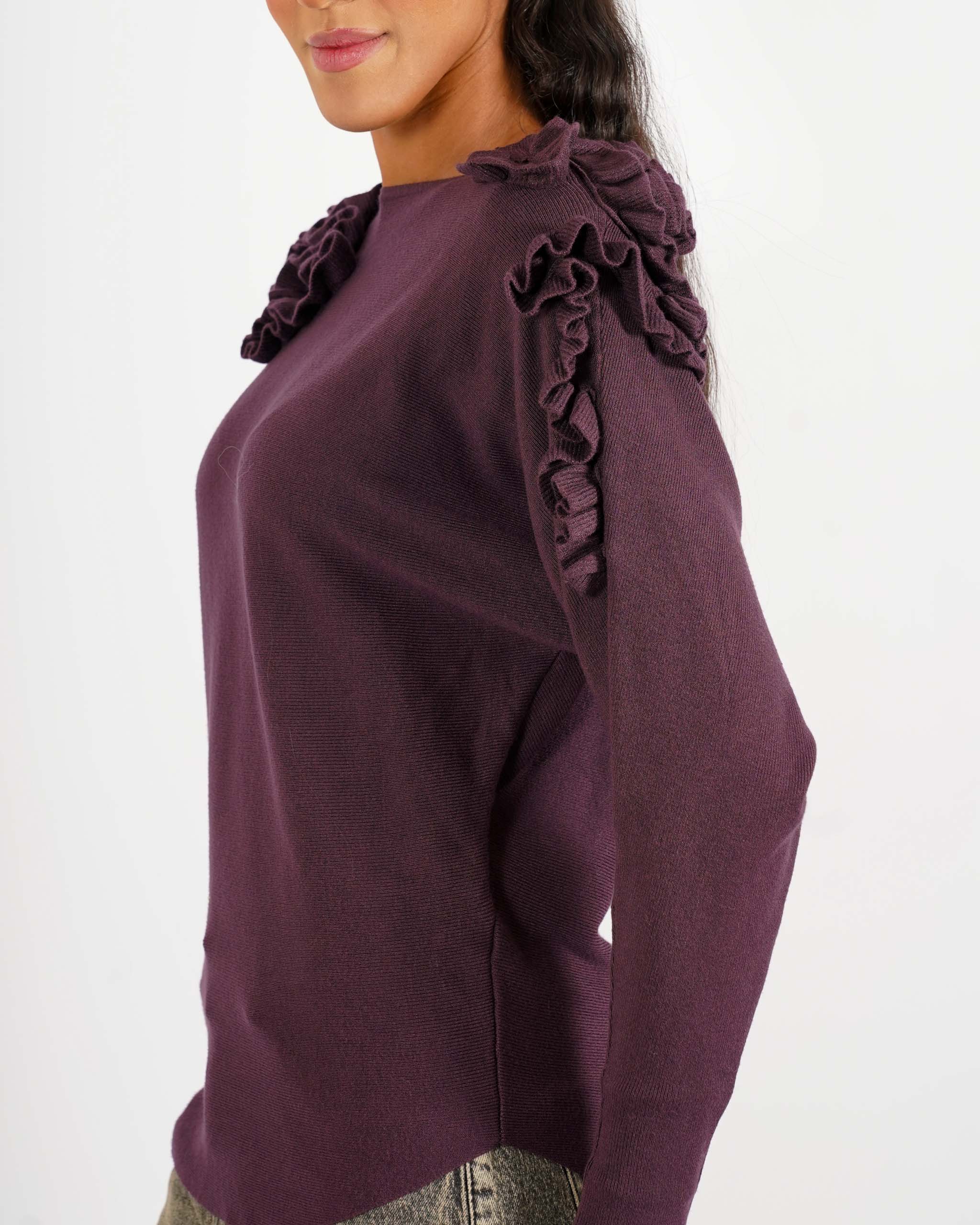Maglia girocollo con ruche su spalle - Nazaria
