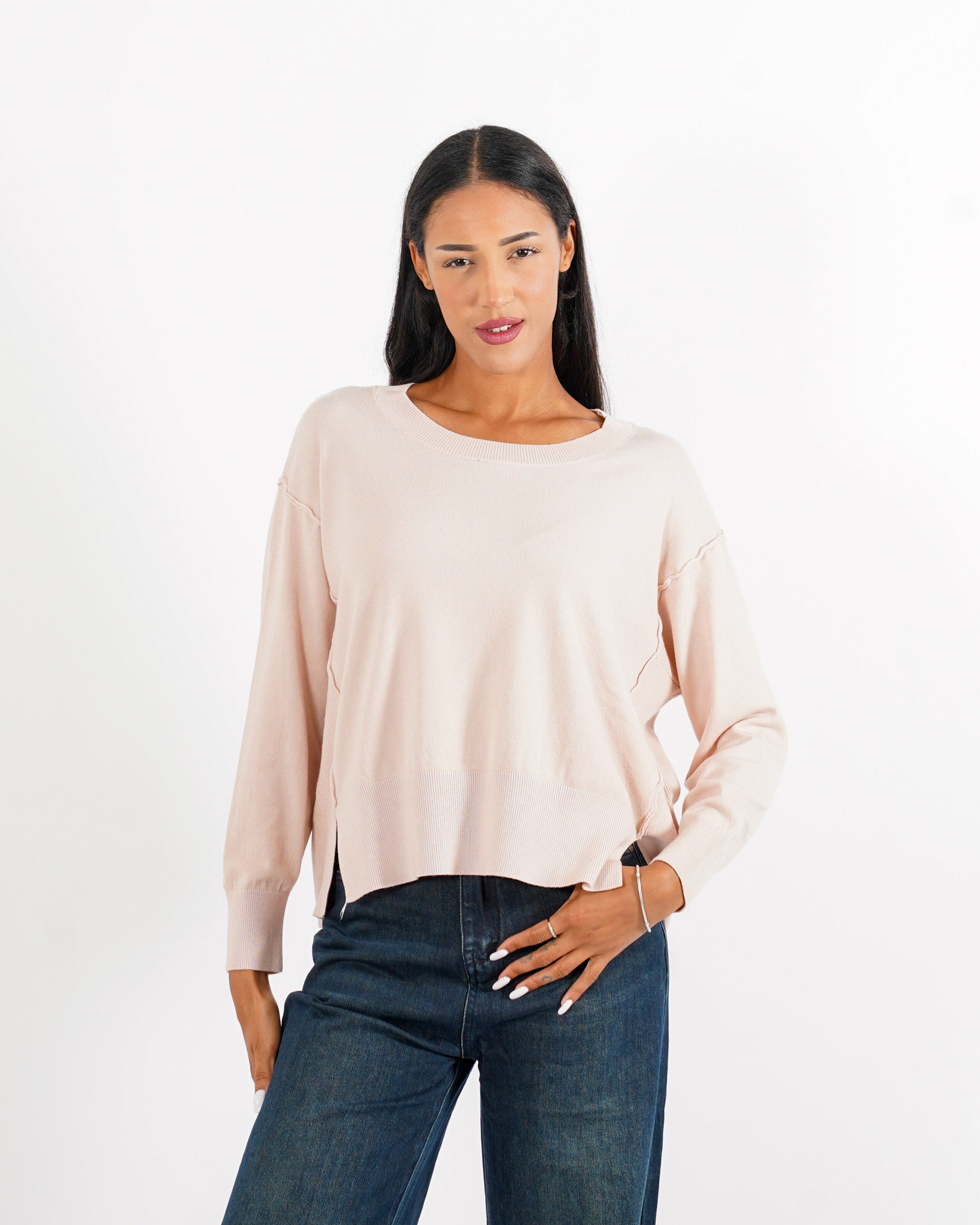 Maglia girocollo con maniche raglan e spacchi - Oringa