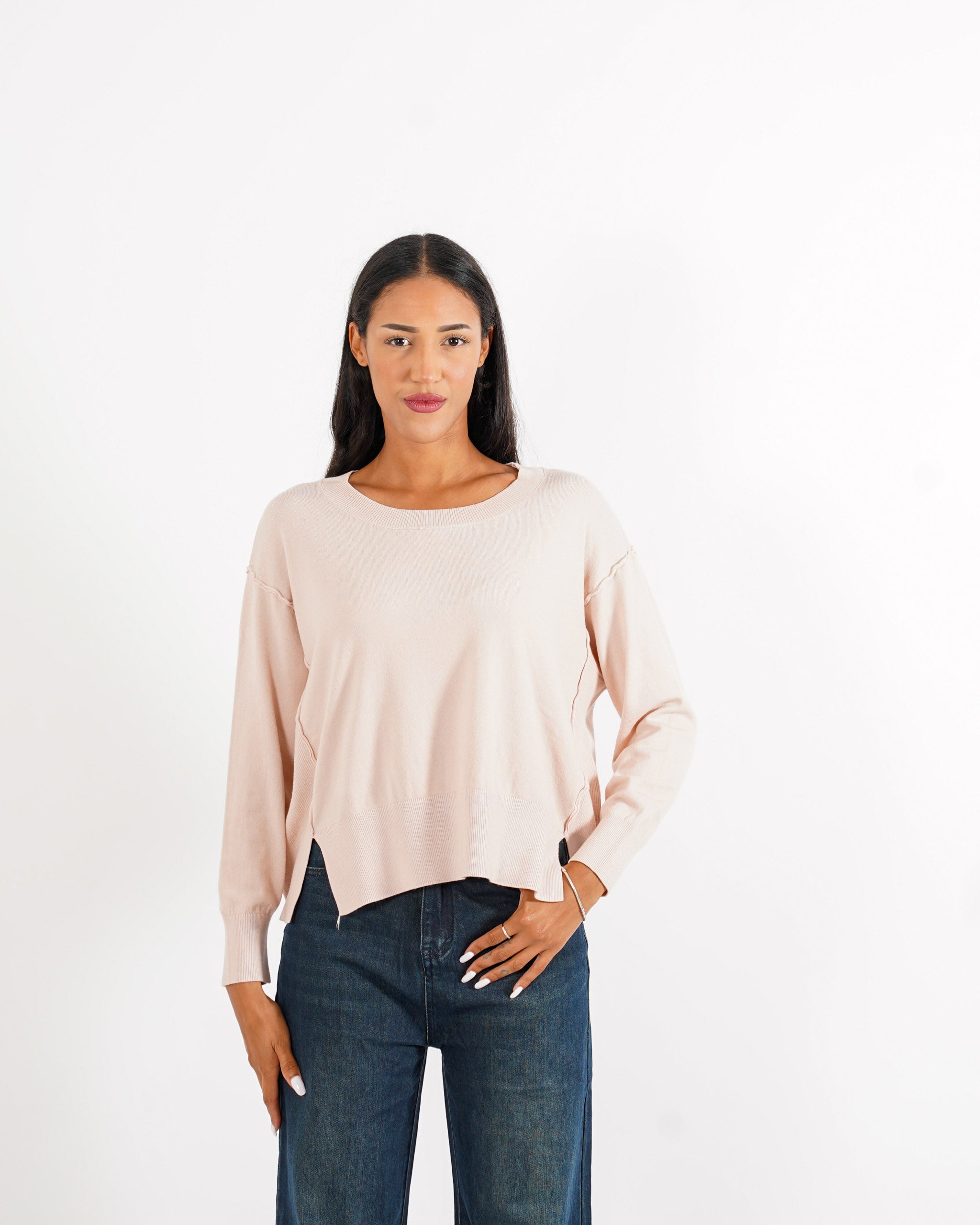 Maglia girocollo con maniche raglan e spacchi - Oringa