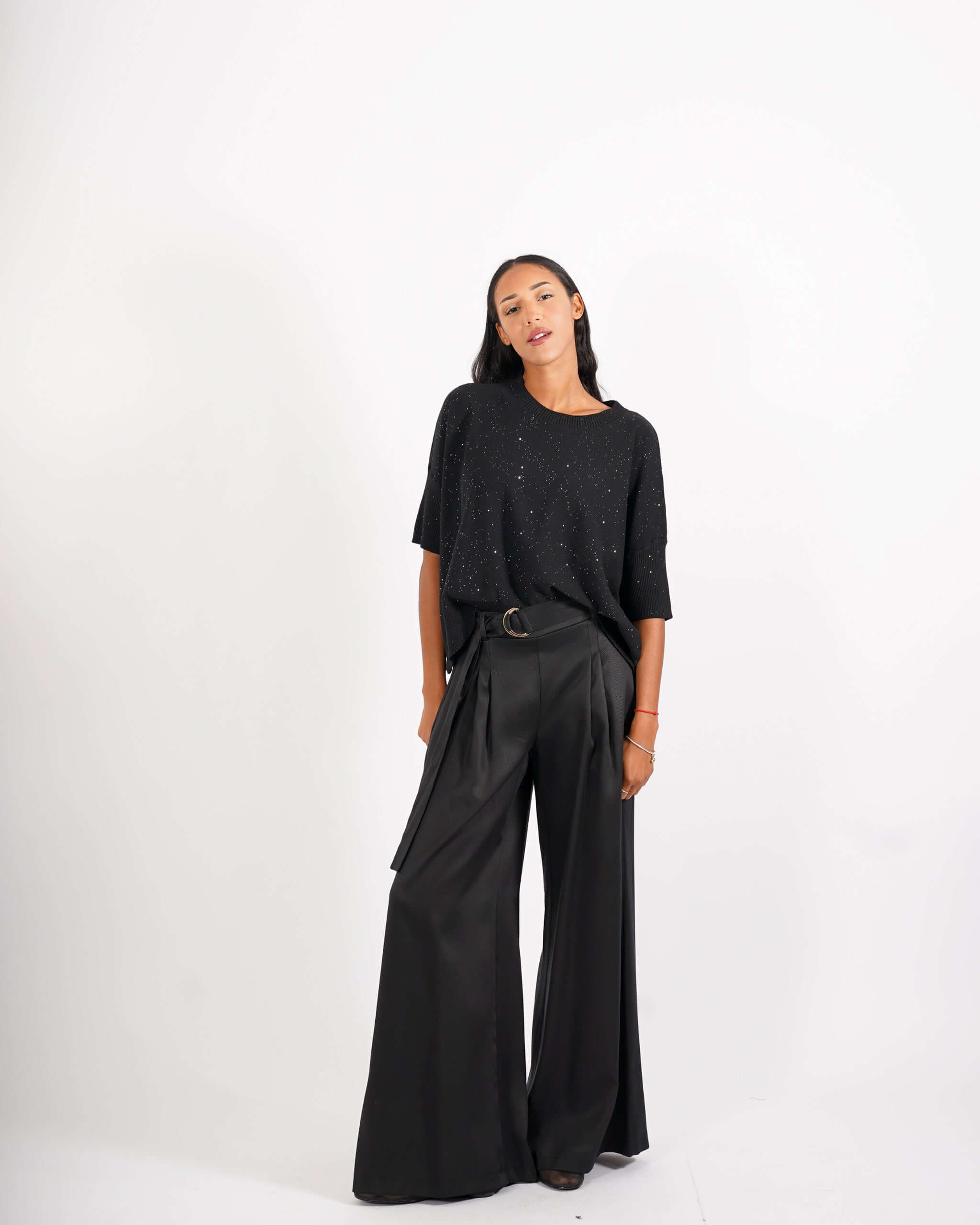 Maglia girocollo manica 3/4 con micropaillettes - Emiliana - Hope Fashion